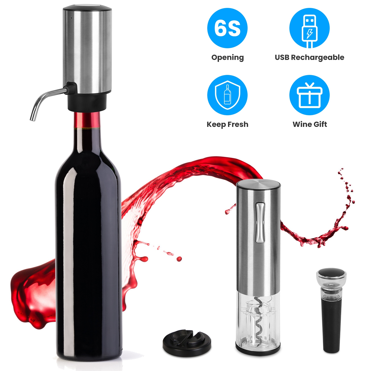 4 In 1 Electric Wine Opener Set Rechargeable Wine Aerator Foil Cutter Vacuum Wine Stopper Wine Gifts for Men Women - Image 4