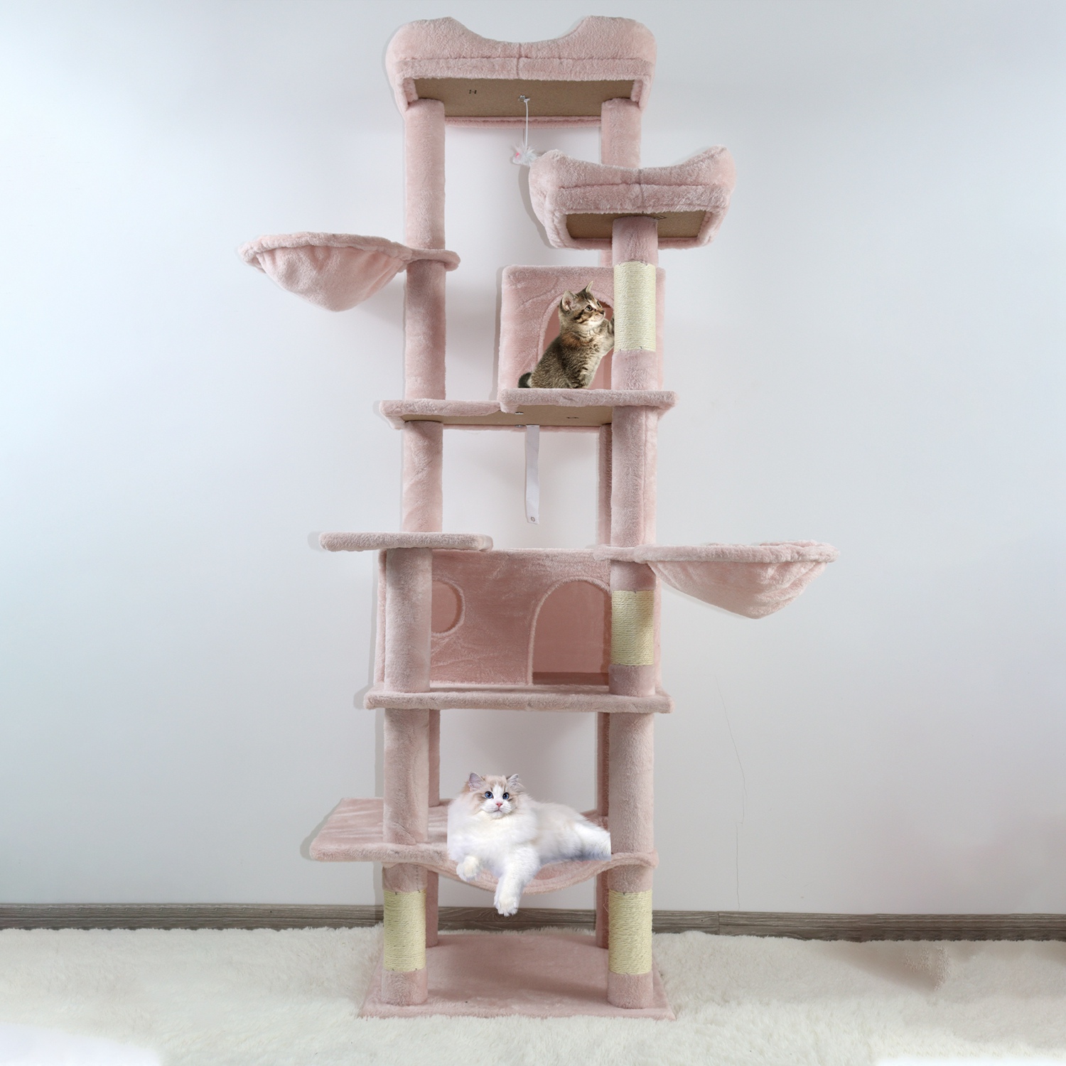 68in Multi-Level Cat Tree Tower with Hammocks, Cat Condo, Hanging Basket, Removable Cushions & Sisal Scratching Posts, Plush Cat Activity Center for I - Image 3