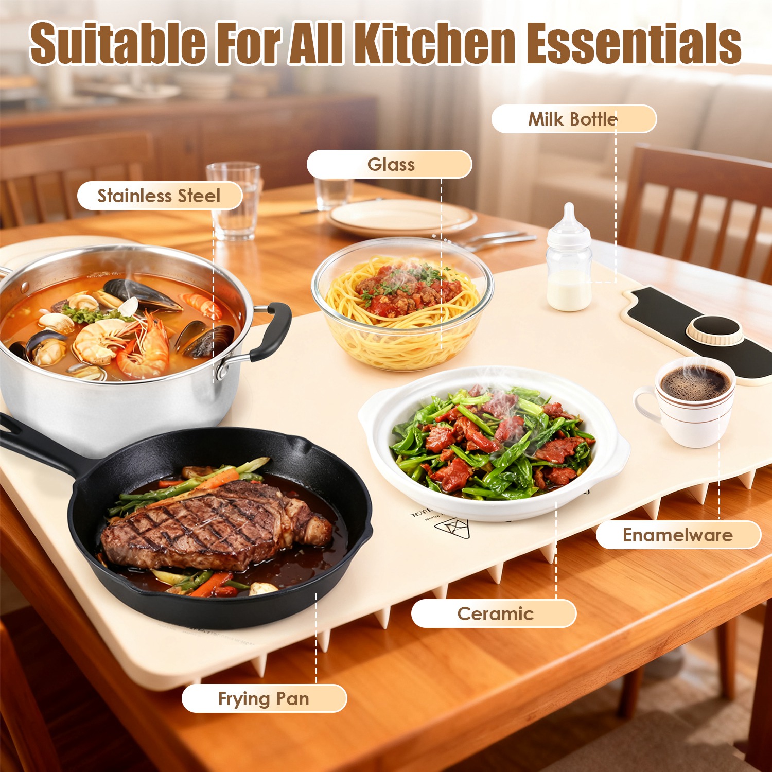Food Warming Mat 23.6X15.8In 300W Fast Heating Electric Silicone Food Warmer With 14 Temp Levels 10Hrs Timer Settings Roll-Up Portable Hot Plates Heat - Image 9