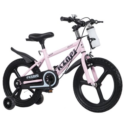 18 Inch Kids Bike with Training Wheels, Children's Bicycle with Magnesium Alloy Wheels, Dual U-Brakes, Adjustable Quick-Release Seat, Water Bottle &