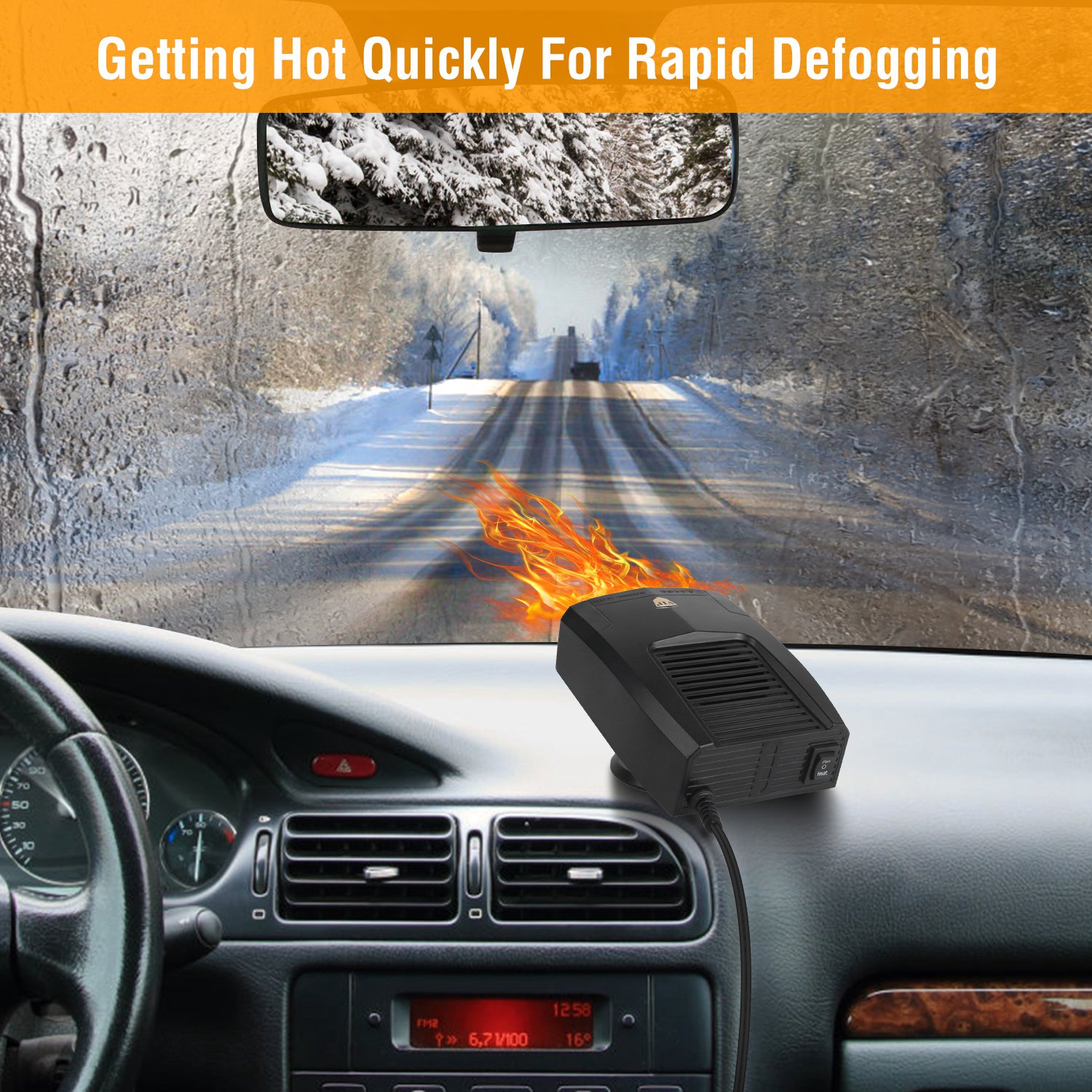 12V 150W Portable Car Heater Heating Fan 2 in 1 Defroster Defogger Demister Windshield Heater Automotive Cooling Fan with 360°Rotating Base - Image 8