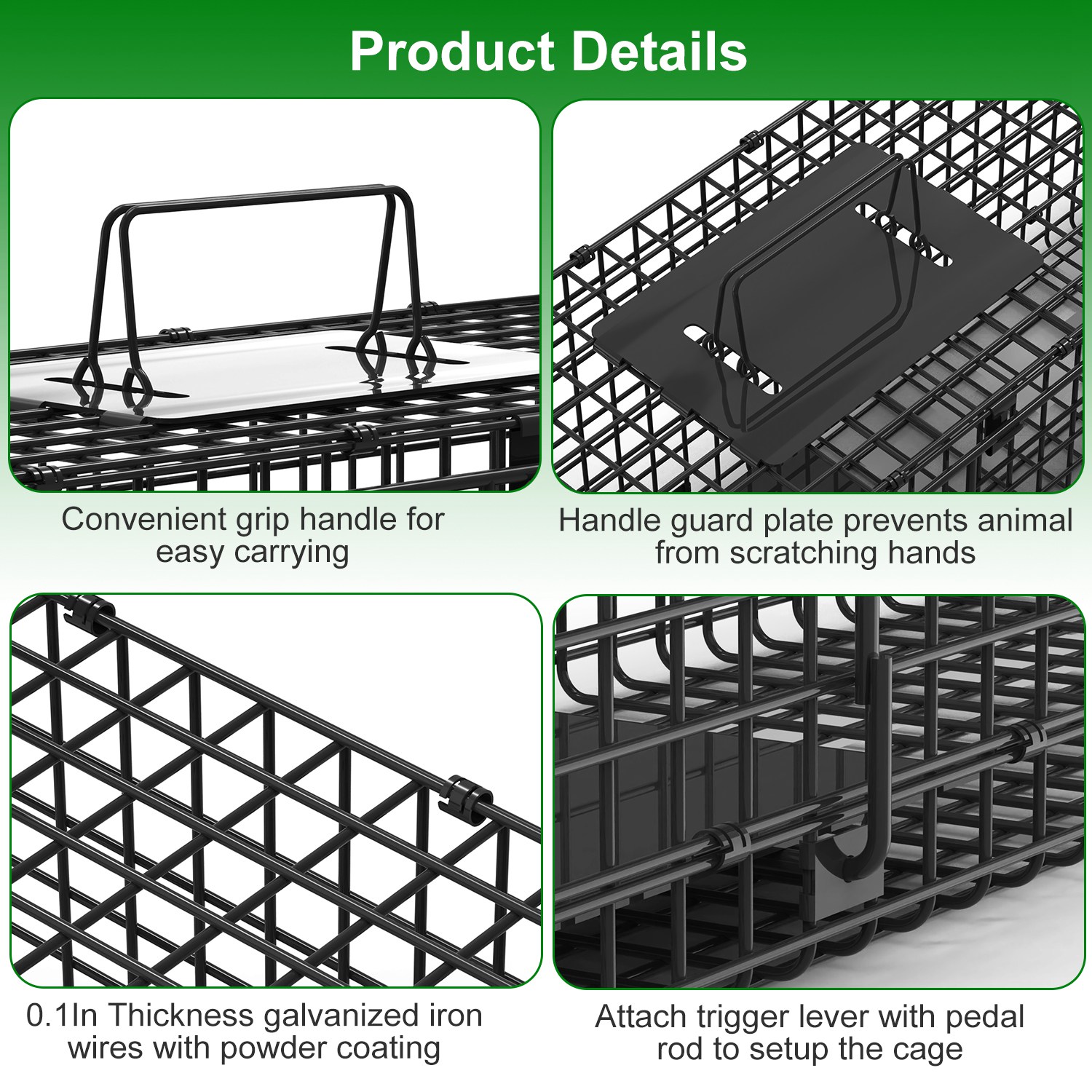 26in Single Door Live Animal Cage Trap For Animals Under 5LBS Easy To Setup Humane Galvanized Iron Trap Cage For Small Cats Rabbits Squirrels Moles Ch - Image 6
