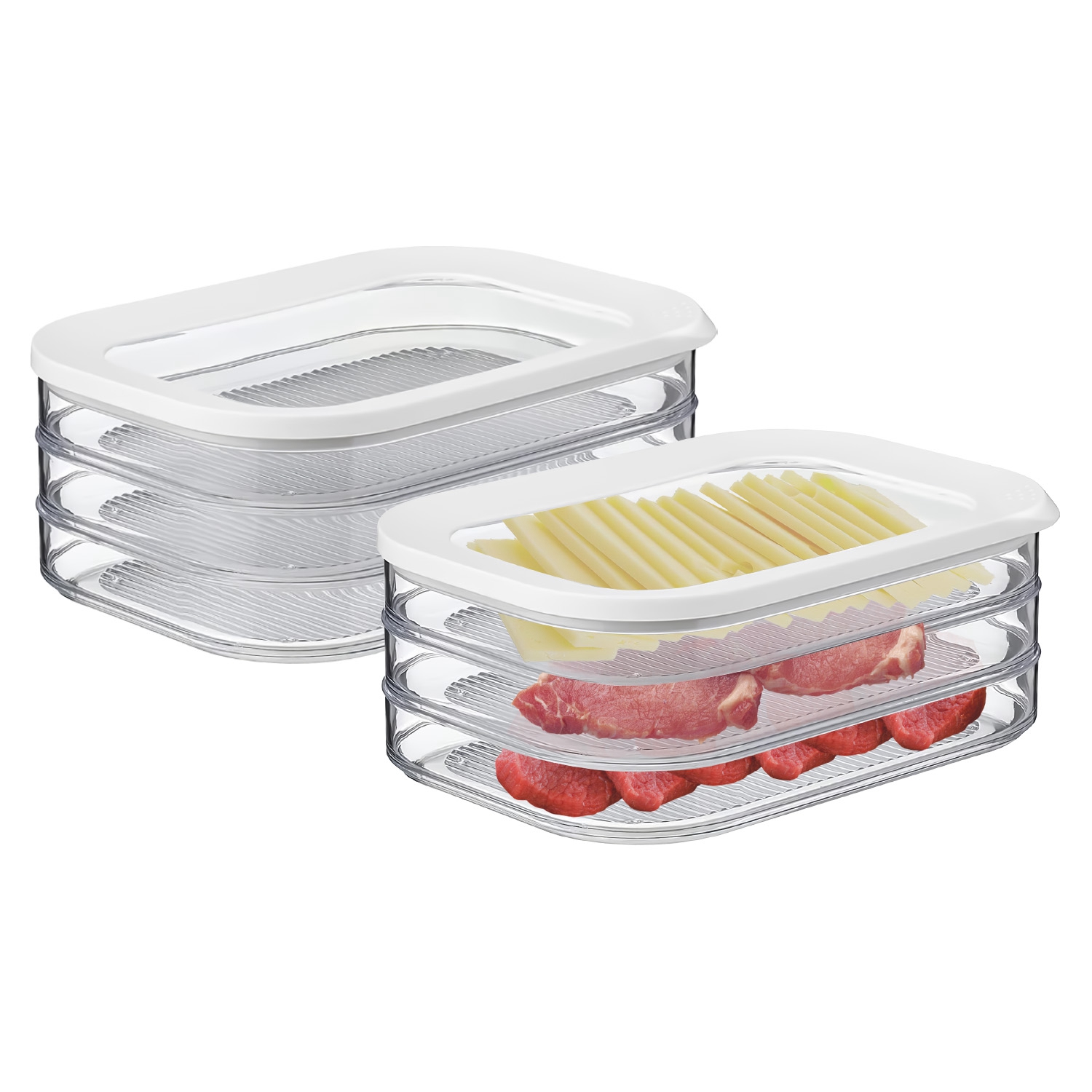 2Pcs Deli Meat Container With Lid for Fridge Stackable Bacon Container Clear Food Storage Box with Lid Meal Prep Container for Lunch Meat Salami Cold - Image 2