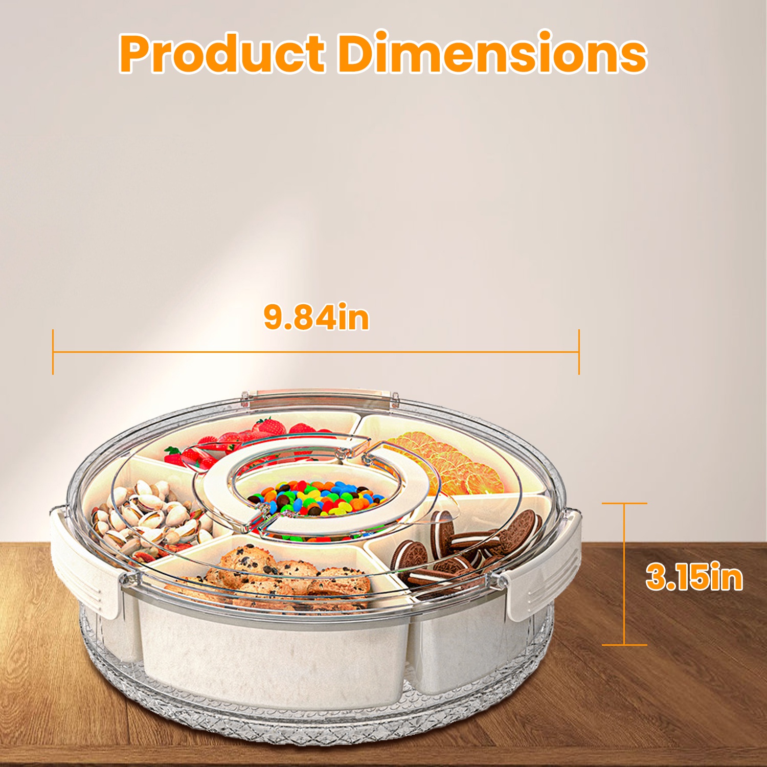 2Pcs Divided Serving Tray with Lid and Handle 360° Rotatable Snack Box Container with 6 Dividers Clear Portable Snack Platters for Fruit Candy Nut Sna - Image 2