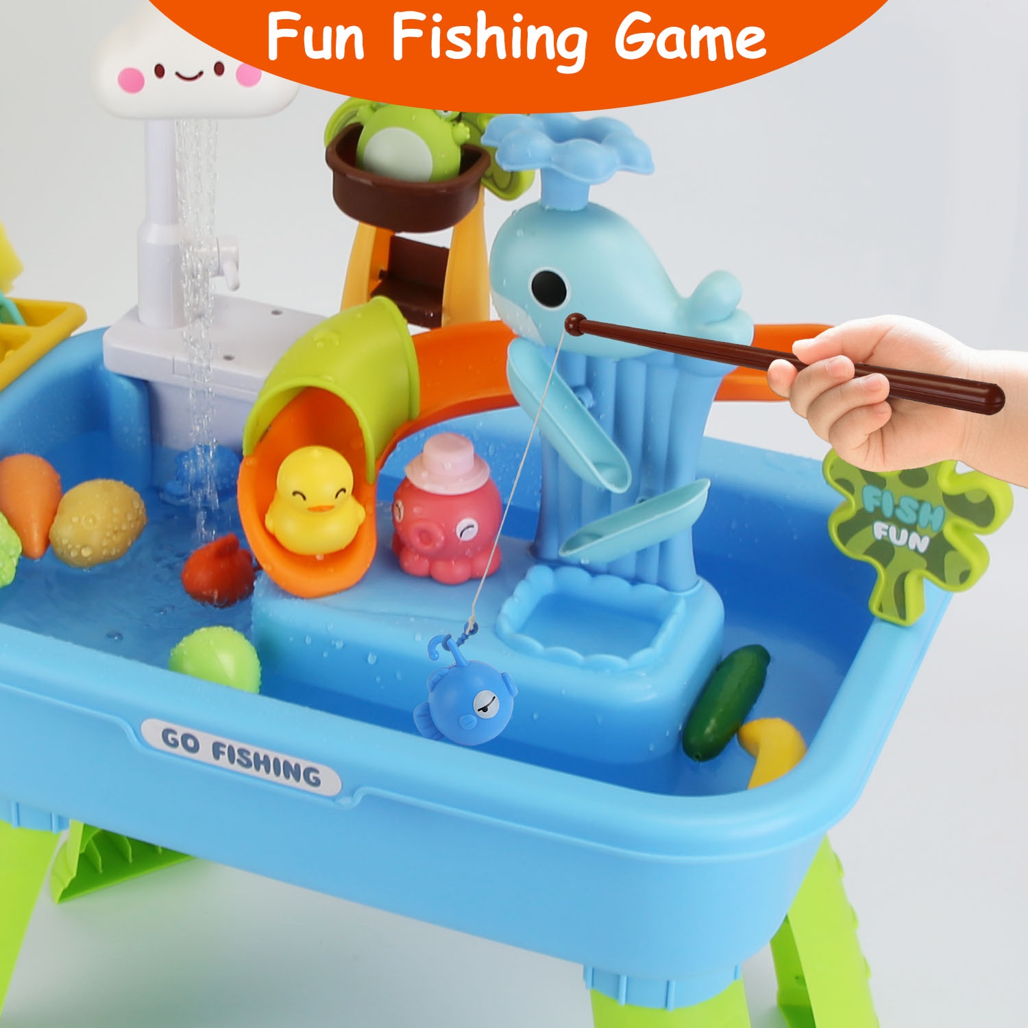 3 In 1 Kitchen Sink Toy with Electric Faucet Water Table Fishing Game Role Play Sink Set Indoor Outdoor for Kids Aged 3+ Years Old - Image 10