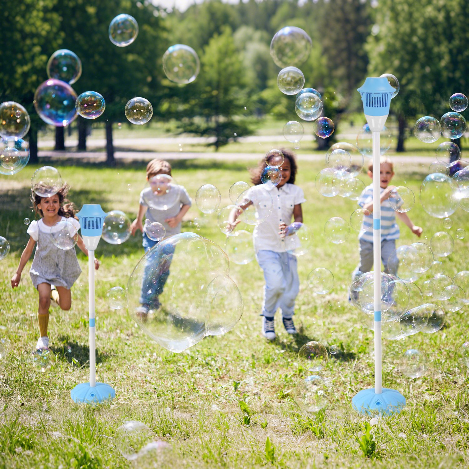 2Pack 3 In 1 Standing Bubble Machines with Colorful Lights and Music Rechargeable Bubble Maker Stands with 2 Modes 3 Adjustable Height for Party Weddi - Image 2