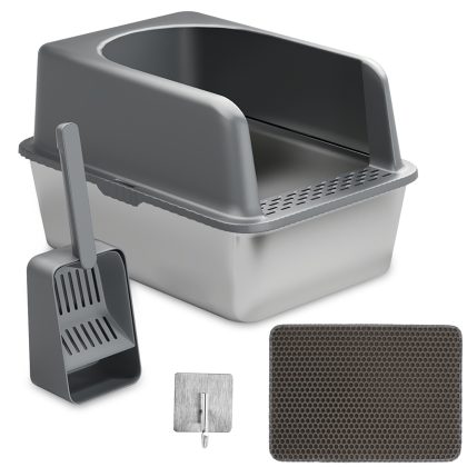 Enclosed Stainless Steel Cat Litter Box With Lid Stainless Steel Litter Pan Tray for Big Cats Non-Stick Anti-Urine Leakage Easy Cleaning High-Side Lar
