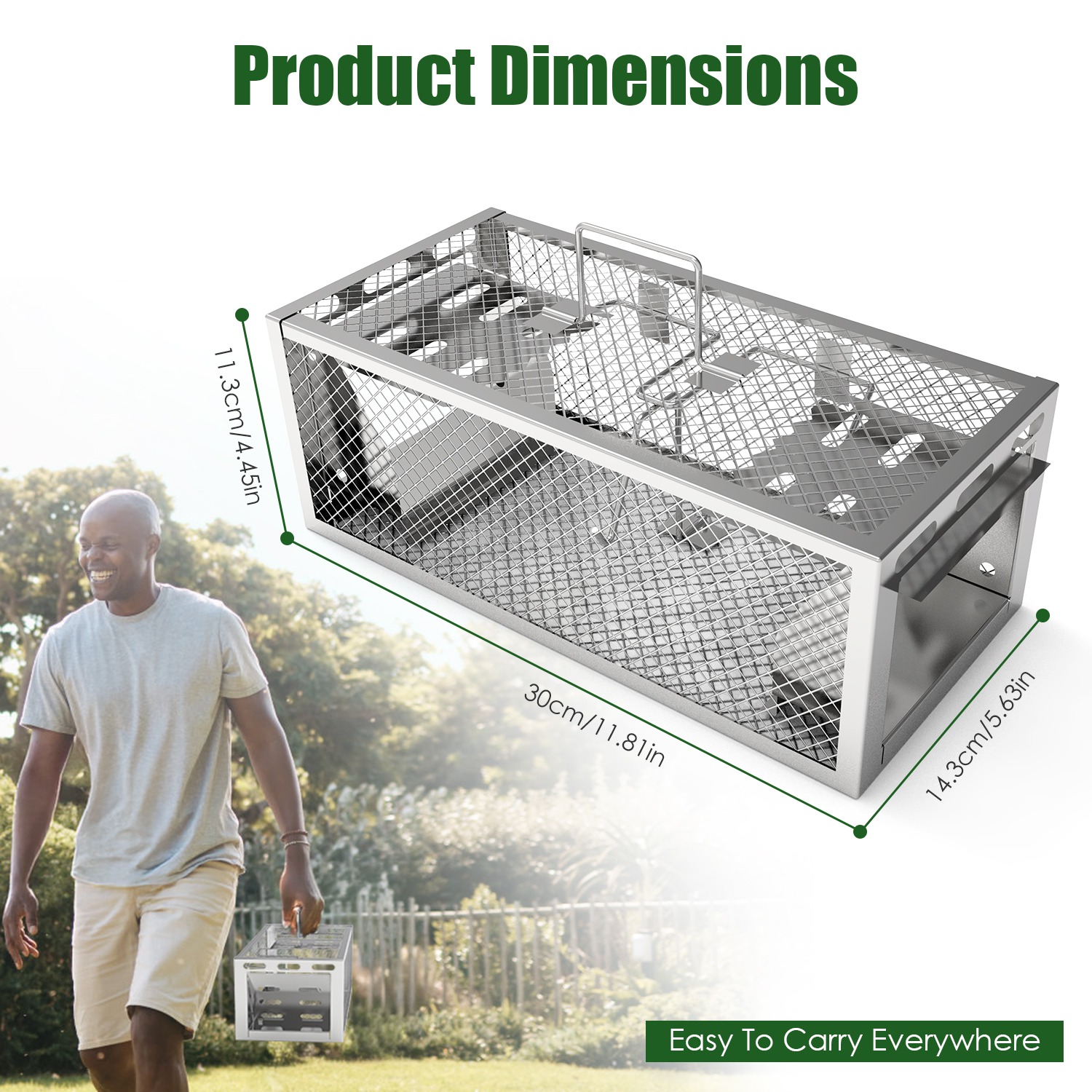 2Pack 11.81x5.63x4.45In 2-Door Humane Rat Trap Automatic Continuous Mouse Trap Reusable Galvanized Iron Live Animal Cage - Image 10