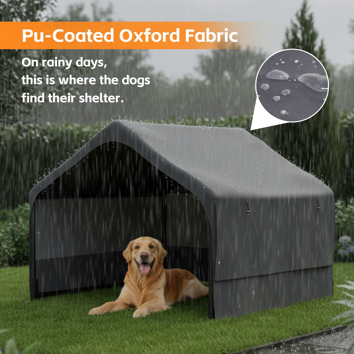 4'x4'x3' Extra Large Outdoor Dog House Tent Breathable Outdoor Enclosure with 3-Sided Roll-Up Mesh Windows Ground Stakes Storage Bag for Dogs, Cats - Image 7