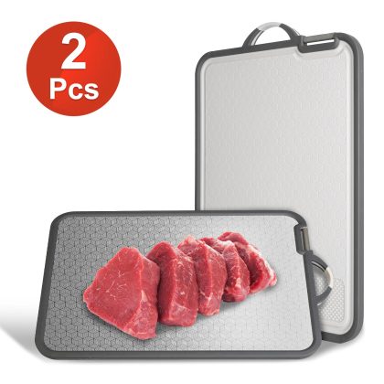 2Pcs Double Sided Cutting Board Stainless Steel PP Chopping Board Lightweight Kitchen Cutting Board Mesh Design with Grinding Zone Knife Sharpener Han