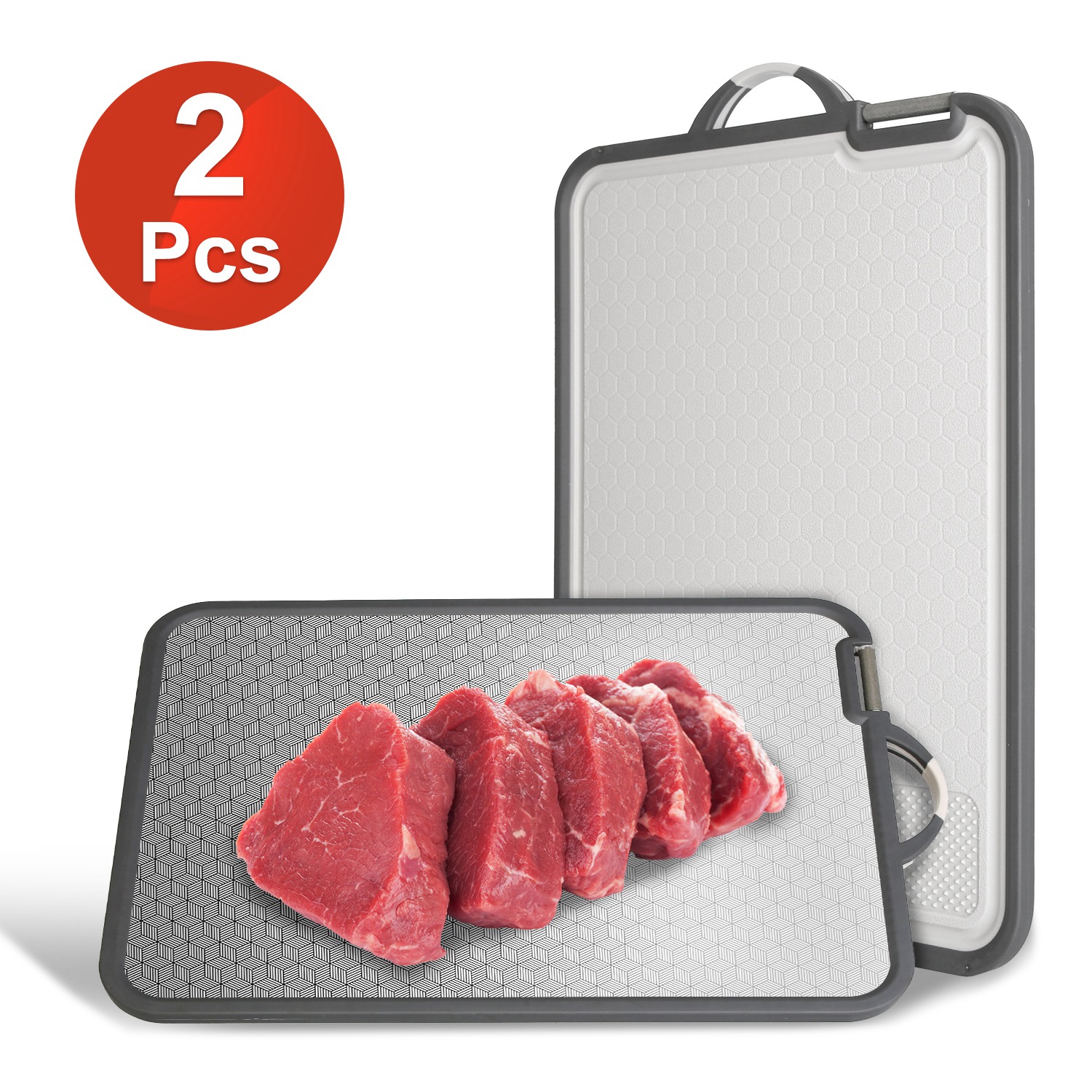 2Pcs Double Sided Cutting Board Stainless Steel PP Chopping Board Lightweight Kitchen Cutting Board Mesh Design with Grinding Zone Knife Sharpener Han