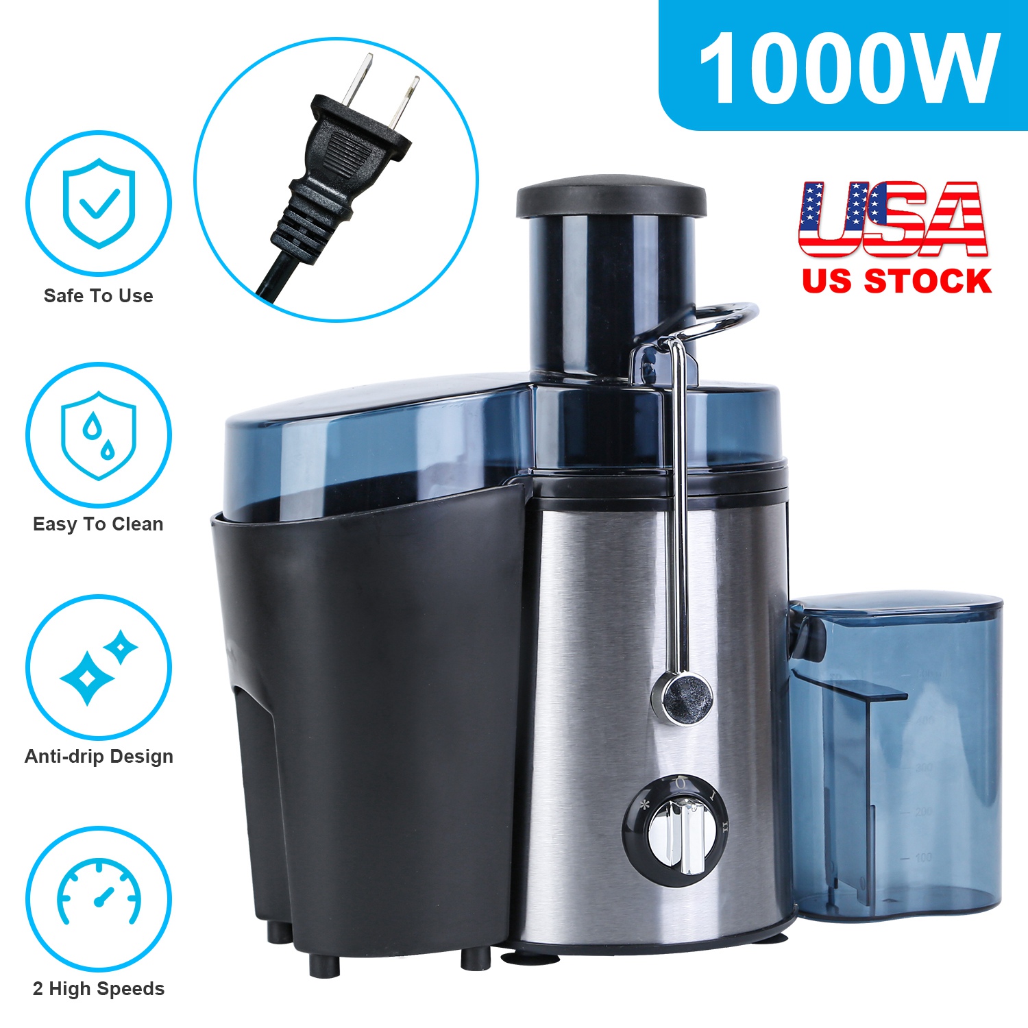 1000W Centrifugal Juicer Juice Extractor with 2 Speeds 2.6in Wide Feed Chute 17Oz Juicer Cup 54Oz Pulp Collector Electric Juicer for Fruits Vegetables - Image 6