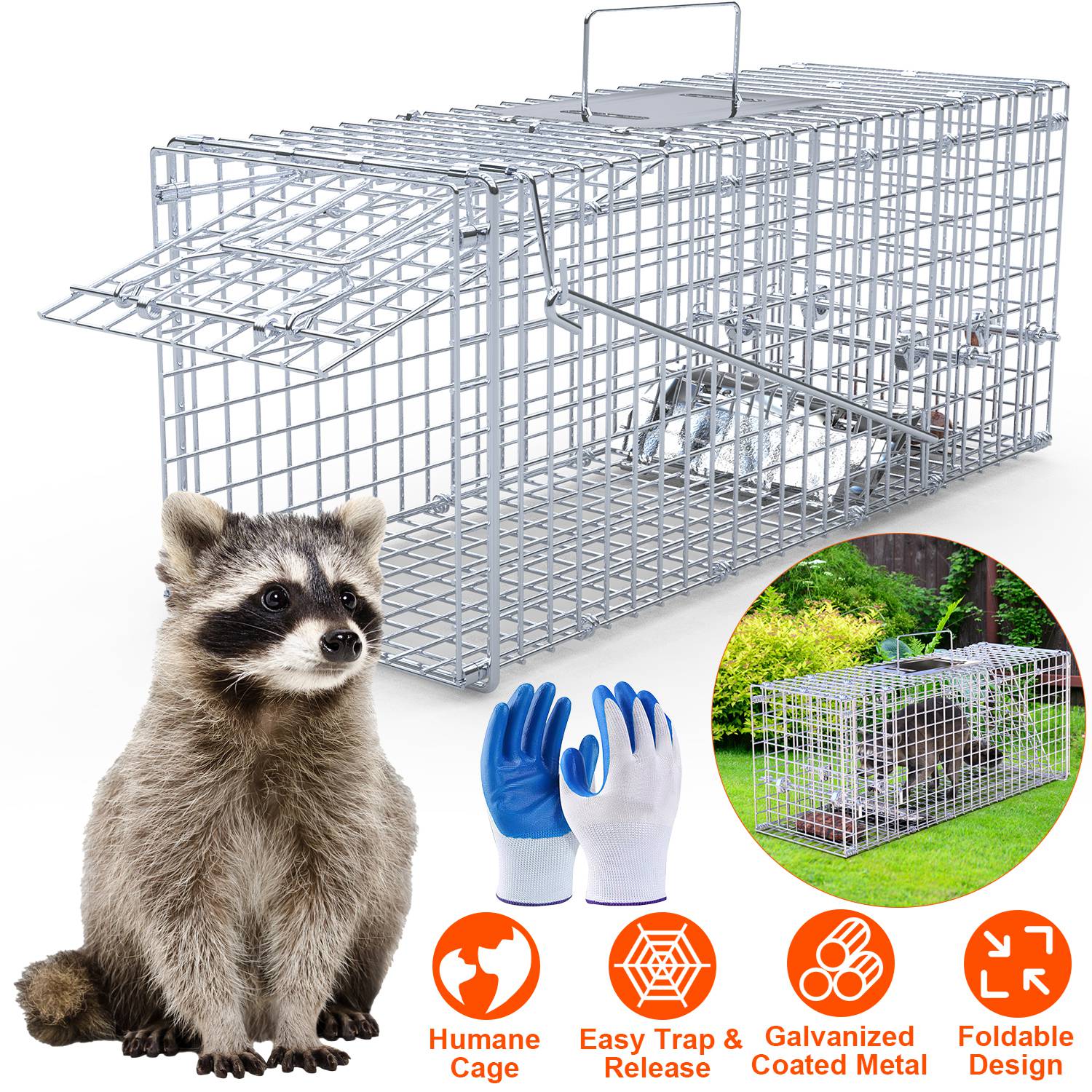 25.59Inch Live Humane Animal Trap Cage Heavy Duty Folding Catch And Release Rodent Cage For Rabbit Squirrel Possum Skunk Kitten Raccoon And More - Image 2