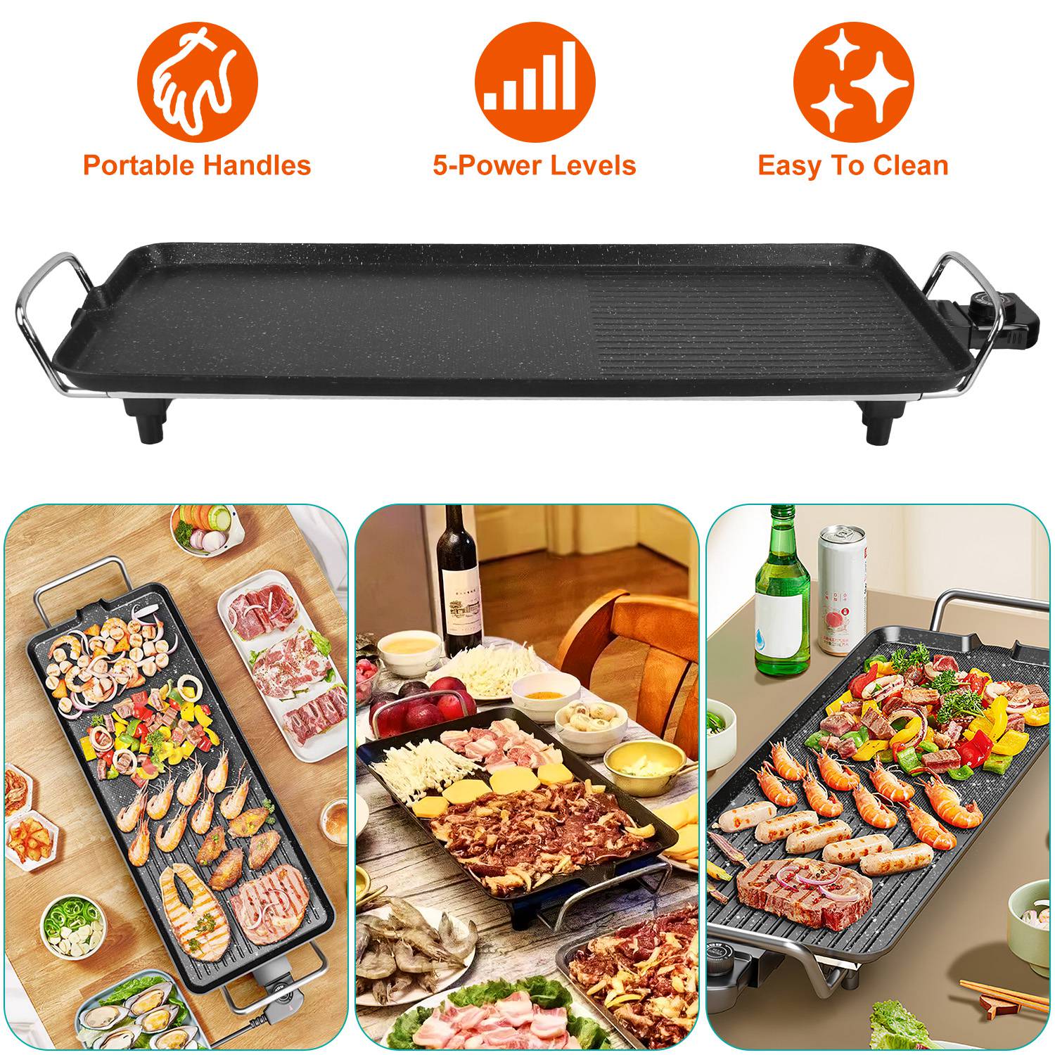1500W Electric Barbecue Grill Hot Plate Cooking BBQ Griddle Non-Stick Table Top Grill Griddle for Indoor Outdoor Camping Picnic - Image 4