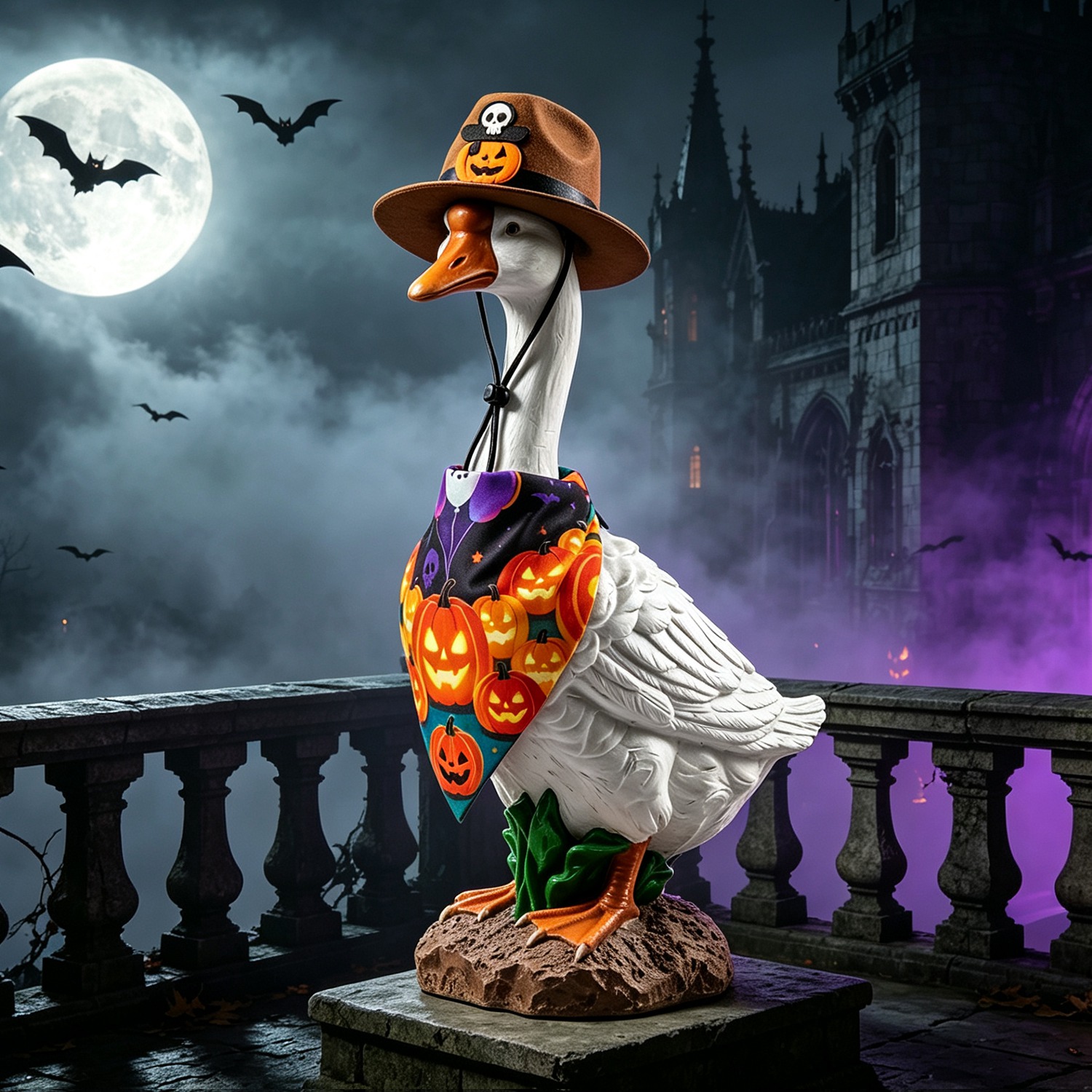 Porch Goose Halloween Costume for 23" Goose Statue Pumpkin Bandana & Cowboy Hat Halloween Yard Decor - Image 4