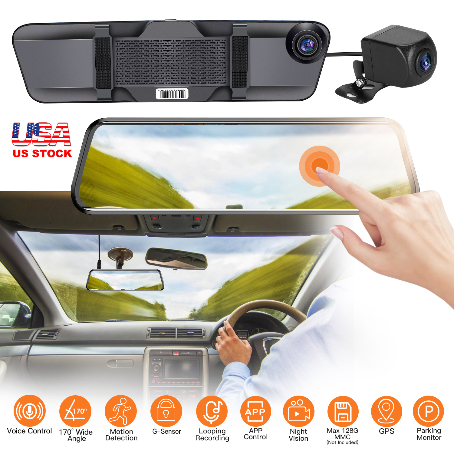 4K Car DVR 12in Dash Cam Camcorder Camera Recorder with 170° Angle Loop Recording Motion Detection Night Vision Voice Control APP Control G-sensor - Image 6