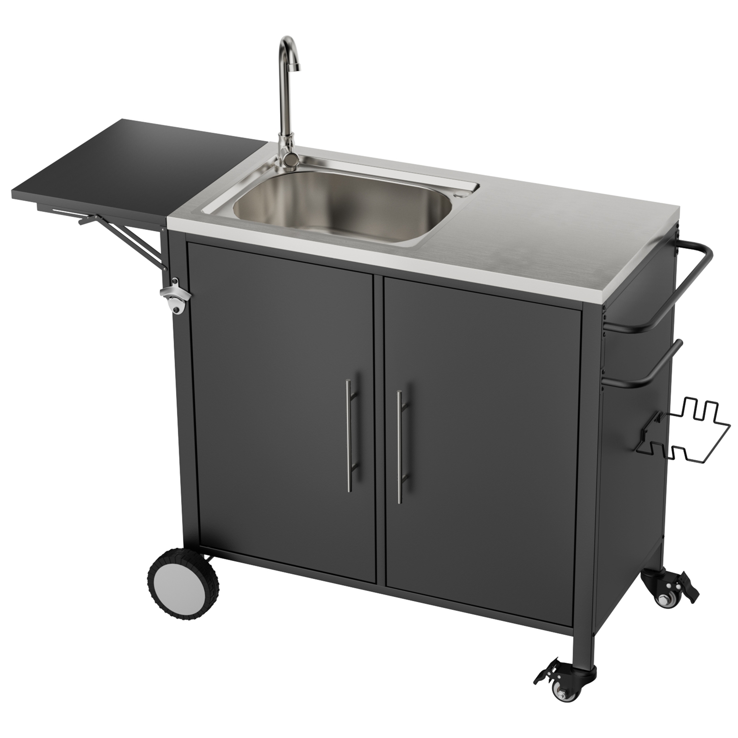 Outdoor Grill Cart with Storage Outdoor Grill Table with Sink Wheels Fold-Down Side Table for Patio Backyard BBQ - Image 5