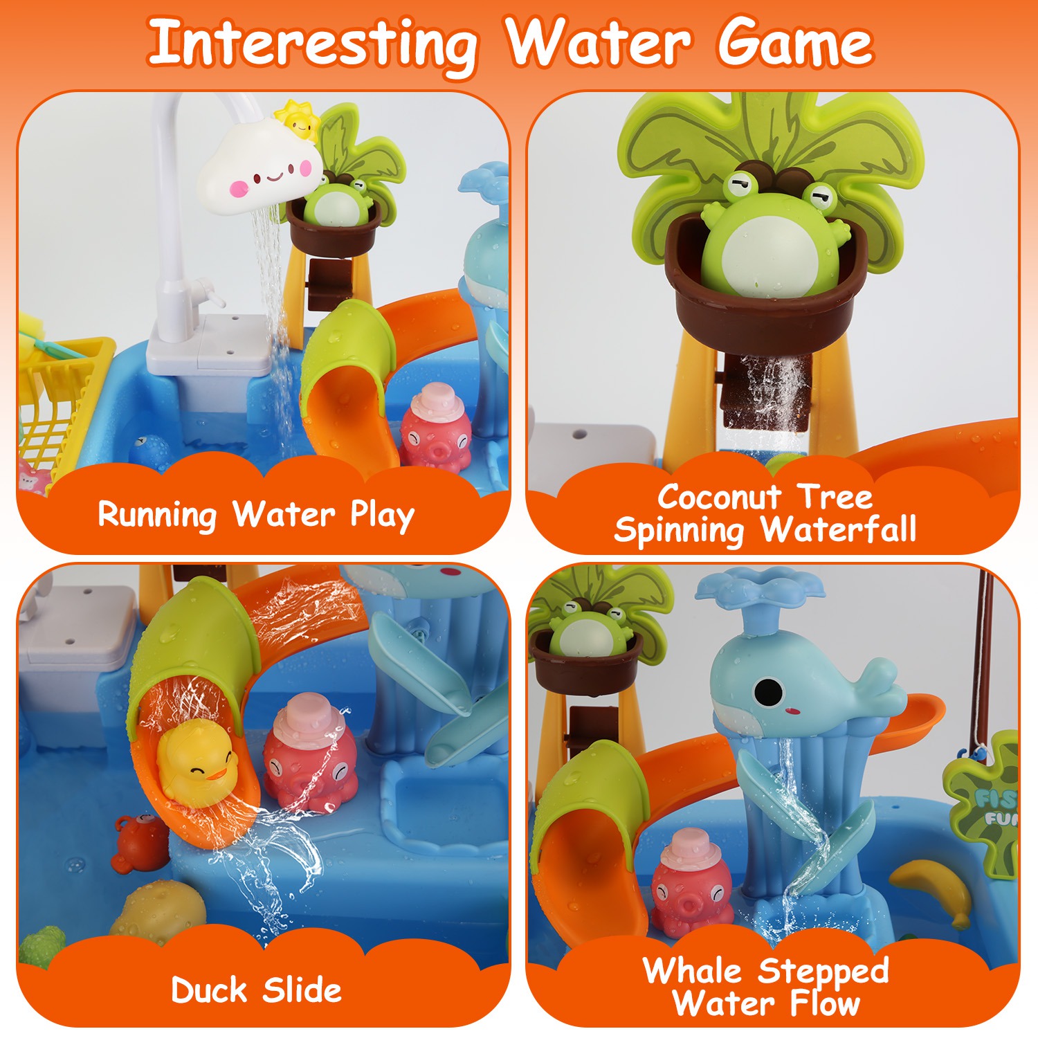 3 In 1 Kitchen Sink Toy with Electric Faucet Water Table Fishing Game Role Play Sink Set Indoor Outdoor for Kids Aged 3+ Years Old - Image 9