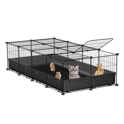 47x24x12" Guinea Pig Cage Small Animal Playpen DIY Metal Pet Enclosure with 20 Panels Waterproof Floor Mat for Hedgehogs Chickens Ducklings Rabbits Ha