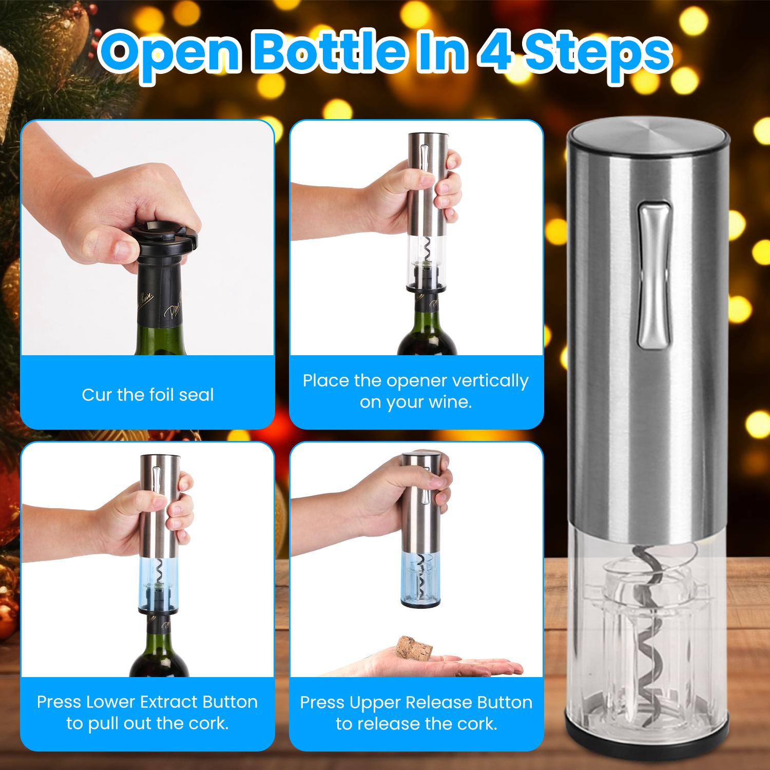 4 In 1 Electric Wine Opener Set Rechargeable Wine Aerator Foil Cutter Vacuum Wine Stopper Wine Gifts for Men Women - Image 9
