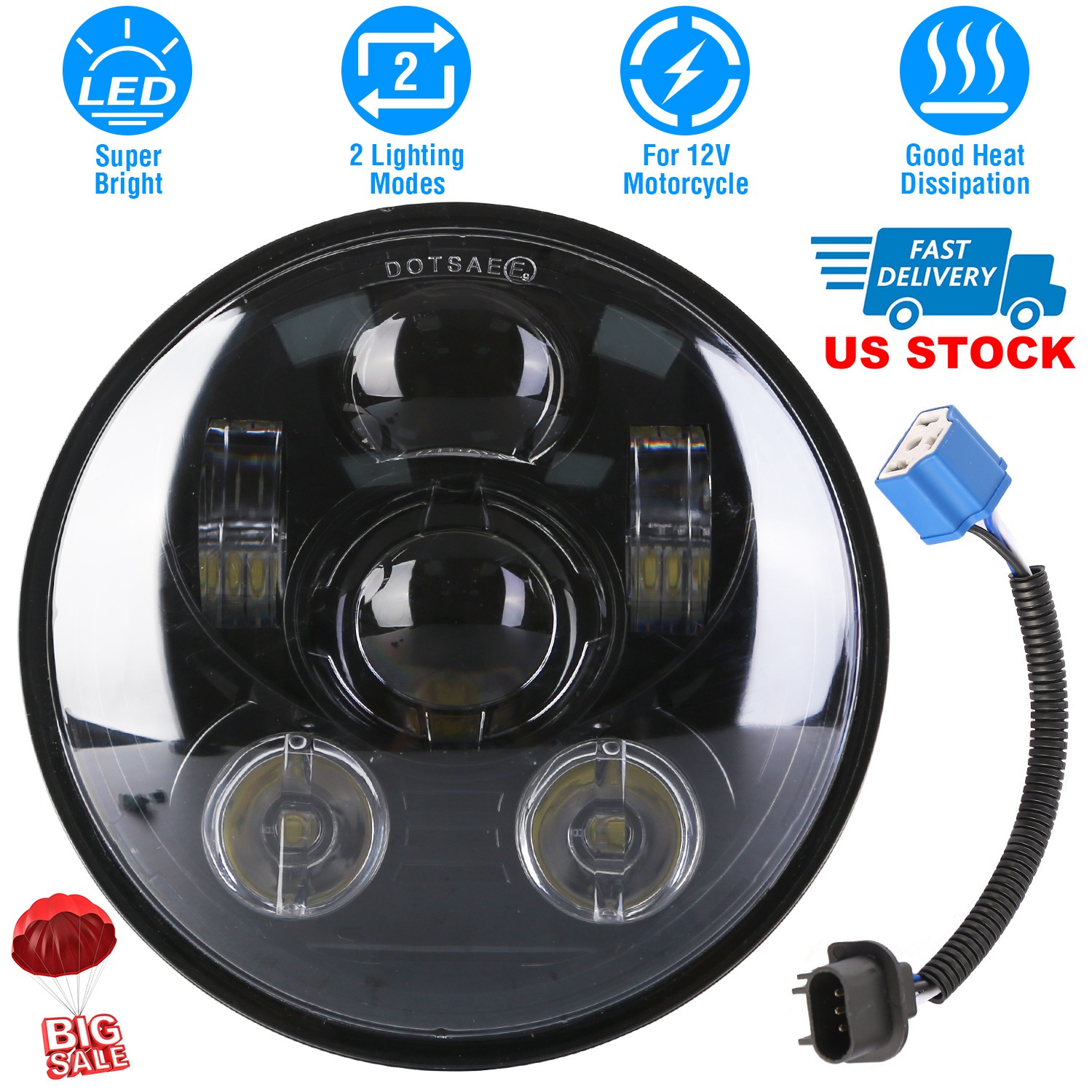 5.75In LED Headlight Motorcycle Projector Headlamp Fit for Harley Dyna Sportster Iron 883 Street Rod Street Bob Softail Deuce Custom Super Wide Glide - Image 7