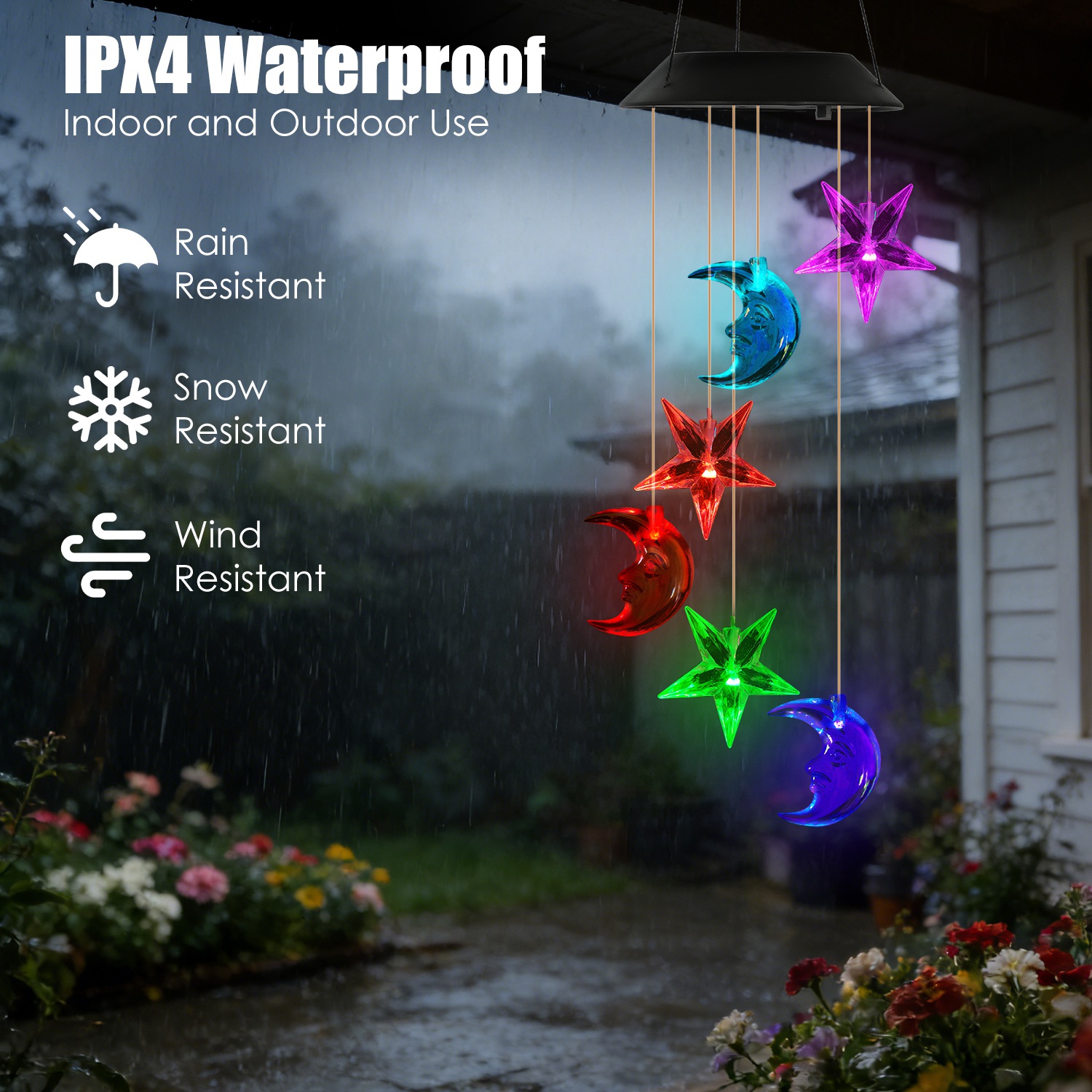 2Pack Solar Moon and Star Wind Chimes 7 Color Changing Wind Chimes for Outside IPX4 Waterproof Outdoor Garden Yard Decor - Image 10