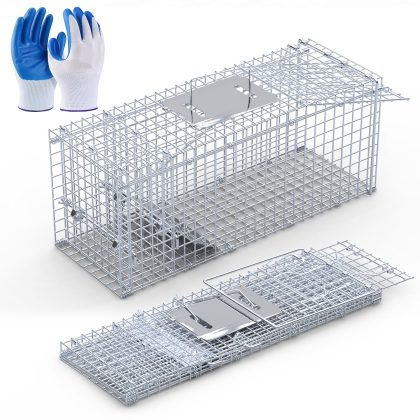 25.59Inch Live Humane Animal Trap Cage Heavy Duty Folding Catch And Release Rodent Cage For Rabbit Squirrel Possum Skunk Kitten Raccoon And More
