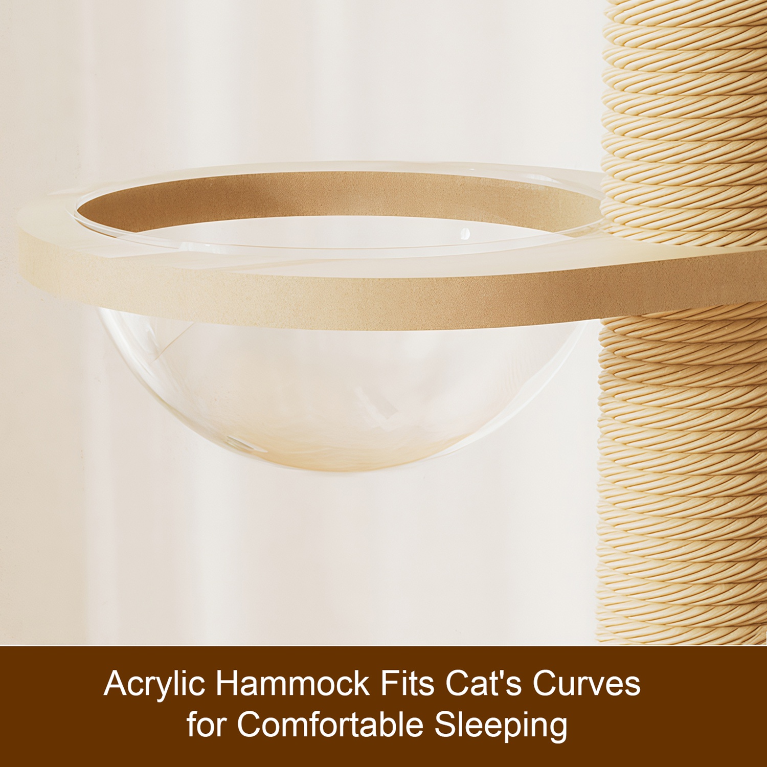 Floor to Ceiling Cat Tree, Adjustable Height Wooden Cat Tower with Cat Condo, Acrylic Hammock, Sisal Scratching Post & Cat Toy, Natural Floor-to-Ceili - Image 10