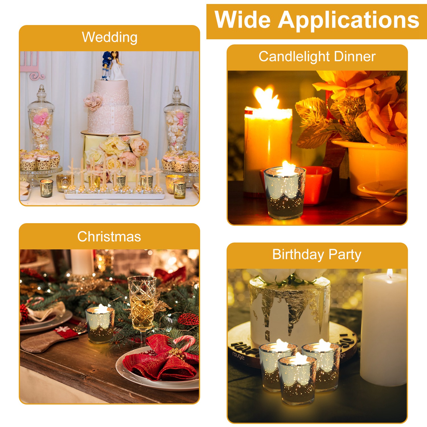 24Pcs Gold Votive Tealights Candle Holders Mercury Glass Shinny Candle Holders For Wedding Birthday Party Home Decoration Table Centerpiece - Image 10