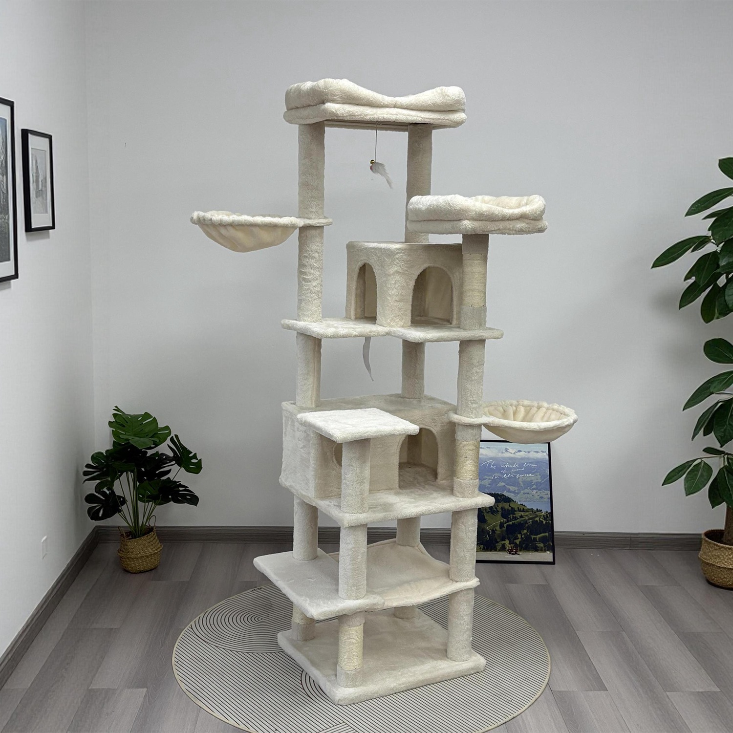 68in Multi-Level Cat Tree Tower with Hammocks, Cat Condo, Hanging Basket, Removable Cushions & Sisal Scratching Posts, Plush Cat Activity Center for I - Image 8