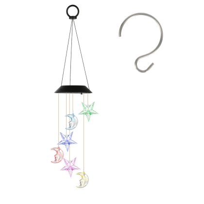 2Pack Solar Moon and Star Wind Chimes 7 Color Changing Wind Chimes for Outside IPX4 Waterproof Outdoor Garden Yard Decor