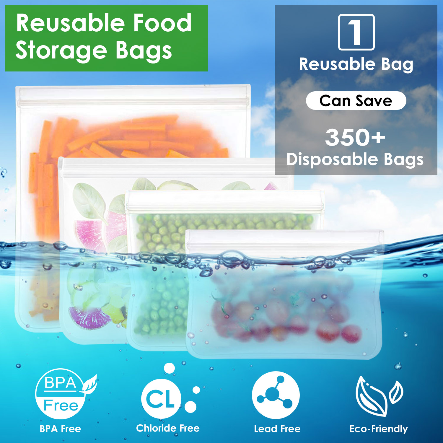 20Pcs Reusable Food Storage Bags 5 Sandwich Snack Gallon Quart Bag Leakproof BPA Free Food Container Freezer Safe Lunch Bag - Image 9