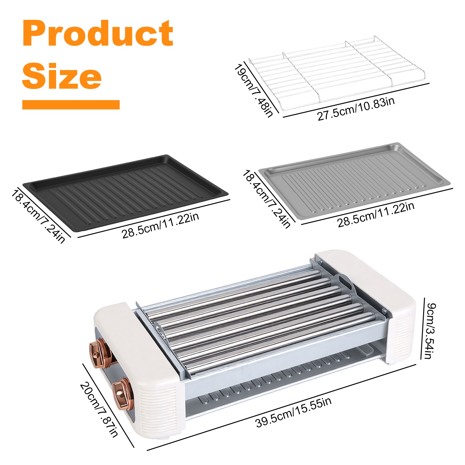 3 In 1 Electric Hot Dog Roller Machine with Grill & Griddle 6-Roller Hot Dog Cooker Smokeless Non-Stick Indoor Outdoor with 3 Temp Levels for BBQ Saus - Image 6