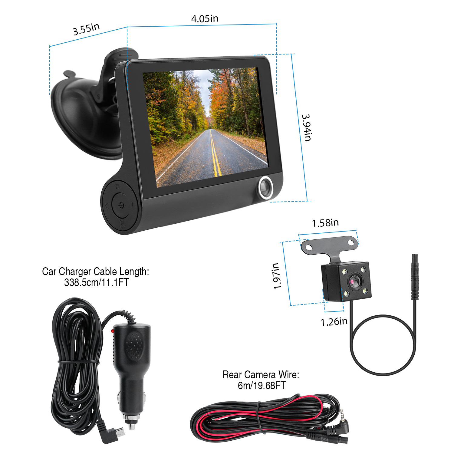1296P Car DVR Dash Camera 4In 3 Lens Vehicle Driving Recorder Seamless Recording - Image 9