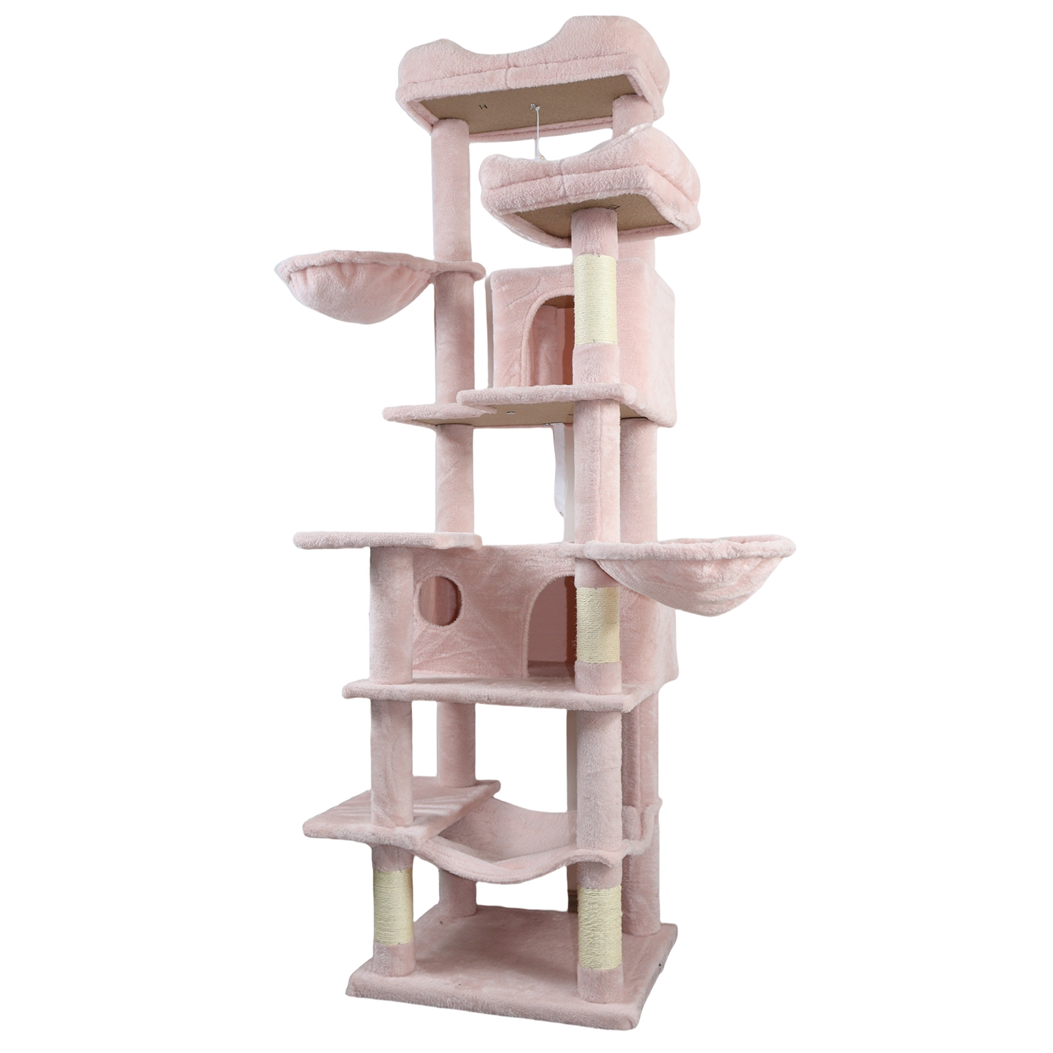 68in Multi-Level Cat Tree Tower with Hammocks, Cat Condo, Hanging Basket, Removable Cushions & Sisal Scratching Posts, Plush Cat Activity Center for I