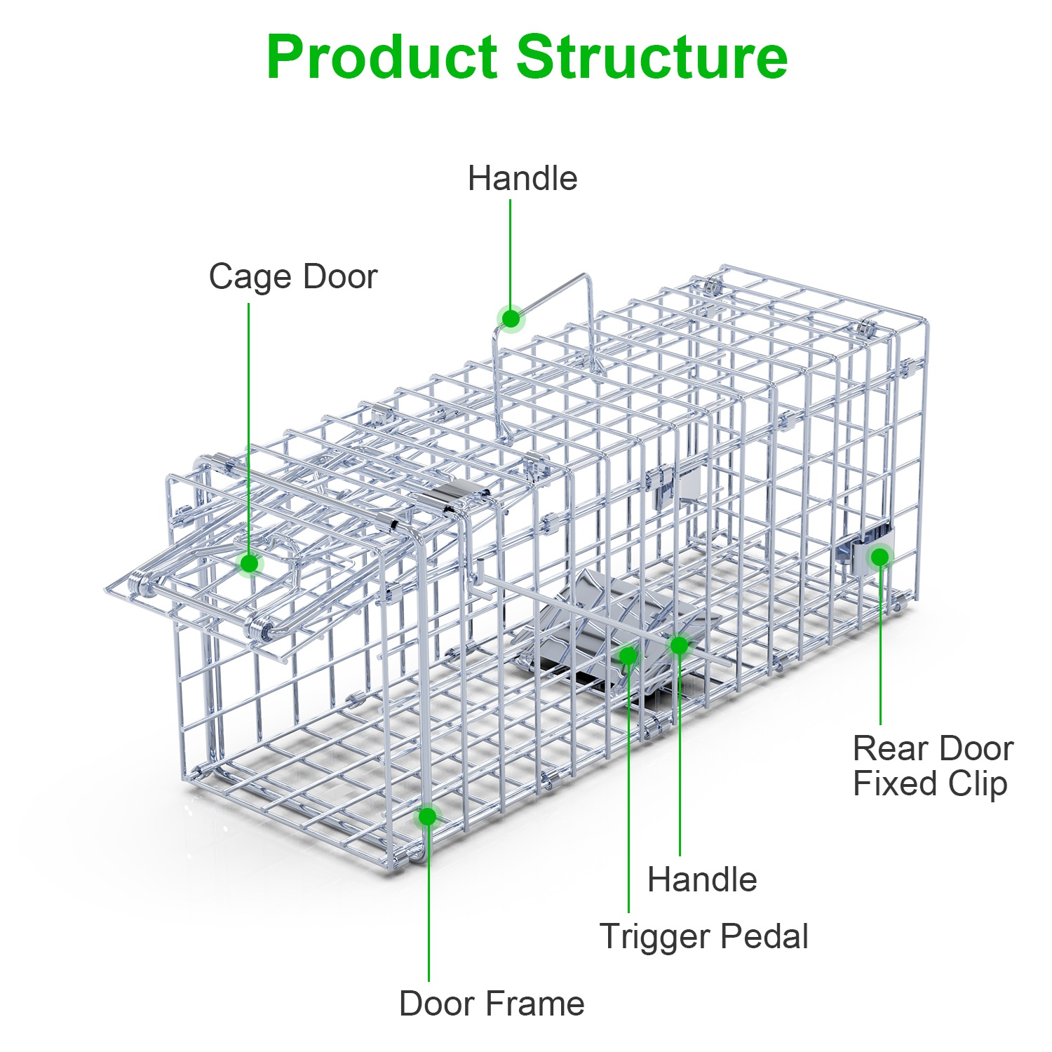 2Pcs Foldable Rat Trap Cage Humane Live Rodent Trap Cage Galvanized Iron Mice Mouse Control Bait Catch with Detachable L Shaped Rod For Kitchen Garden - Image 7