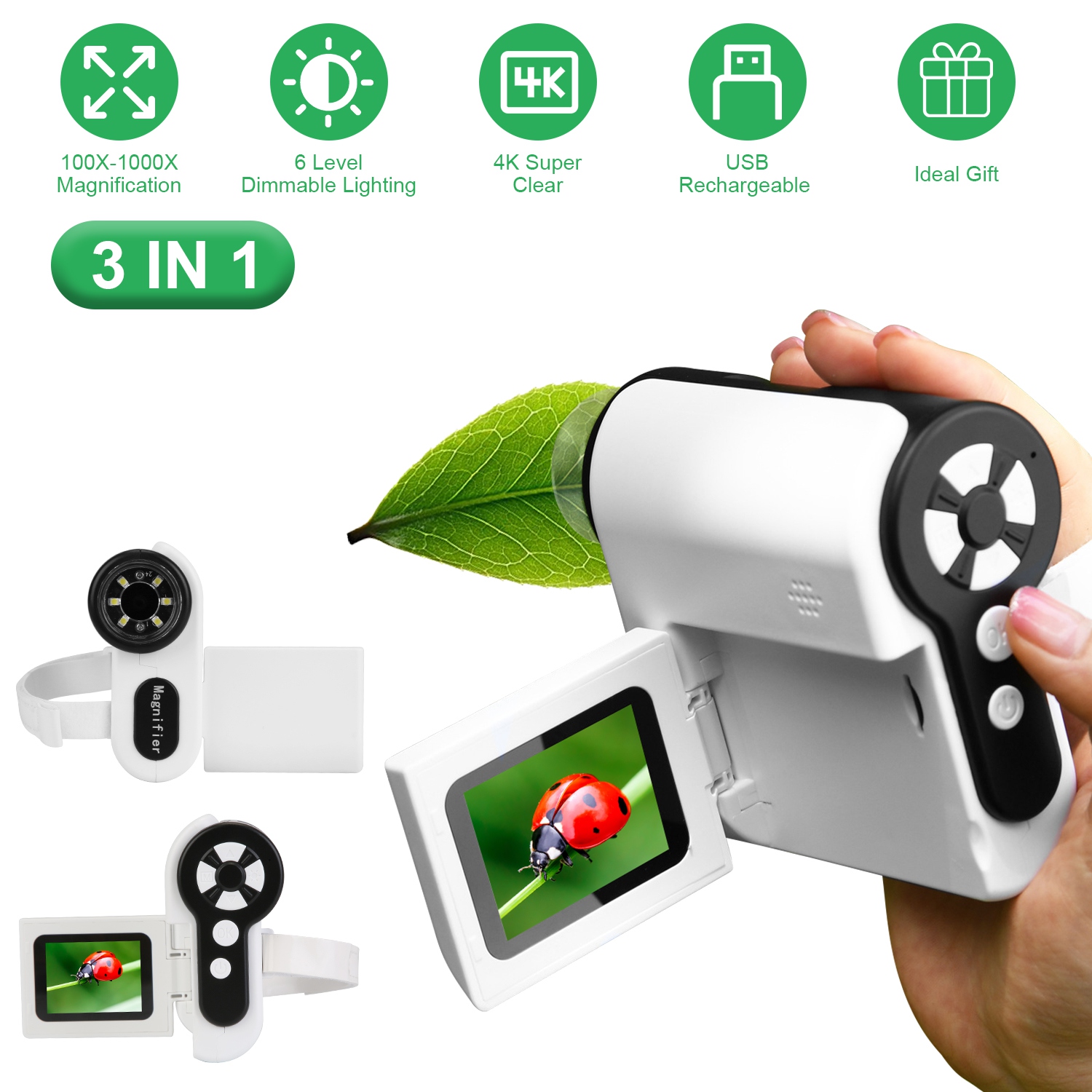 3 In 1 1000X Kids’ Microscope Telescope Camera Handheld USB Mini Microscope with LED Light 6 Sample Slides 32G MMC Card for Boys Girls Aged 6+ Years O - Image 4