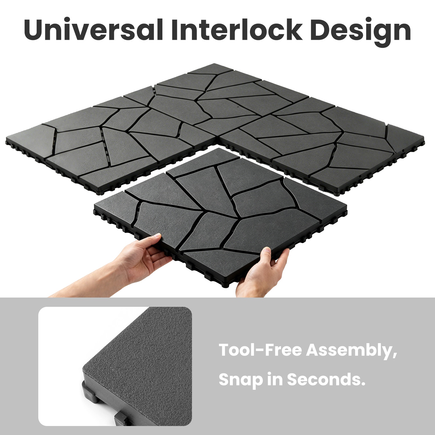 44Pcs Per Set 12 Inch Stone Pattern Interlocking Patio Deck Tiles, DIY Modular Outdoor Indoor Flooring Tiles, Waterproof PP Interlock Floor Tile for B - Image 6