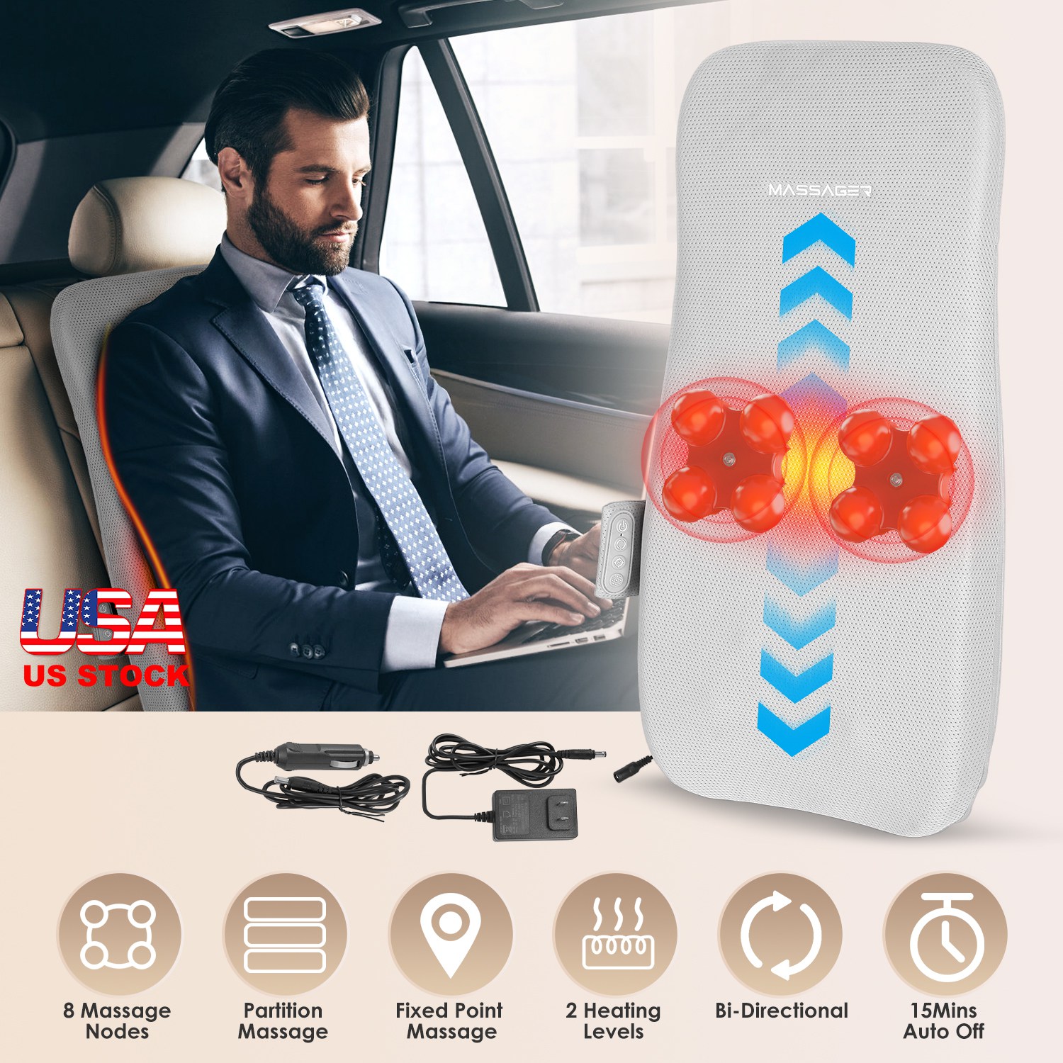 Full Back Massager With Rolling Kneading Nodes Soothing Heating 3D Deep Tissue Shiatsu Chair Massage Pad For Lumbar Upper Lower Back Gift For Women Me - Image 4