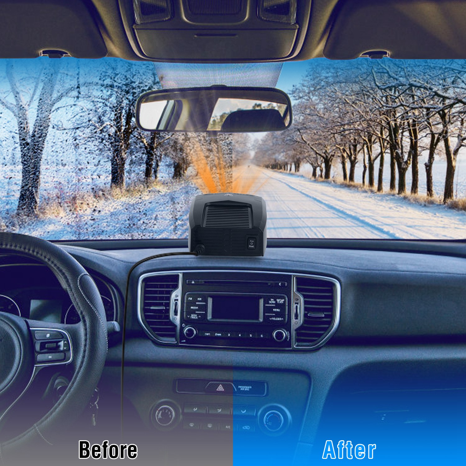 12V 150W Portable Car Heater Heating Fan 2 in 1 Defroster Defogger Demister Windshield Heater Automotive Cooling Fan with 360°Rotating Base - Image 9