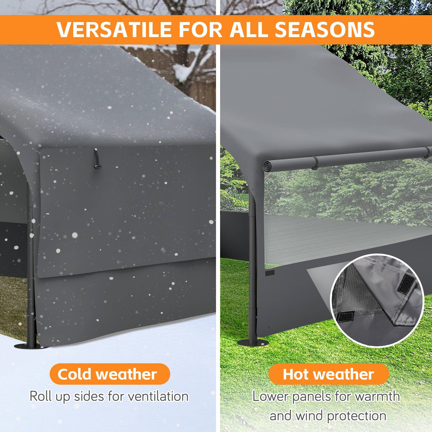 4'x4'x3' Extra Large Outdoor Dog House Tent Breathable Outdoor Enclosure with 3-Sided Roll-Up Mesh Windows Ground Stakes Storage Bag for Dogs, Cats - Image 9