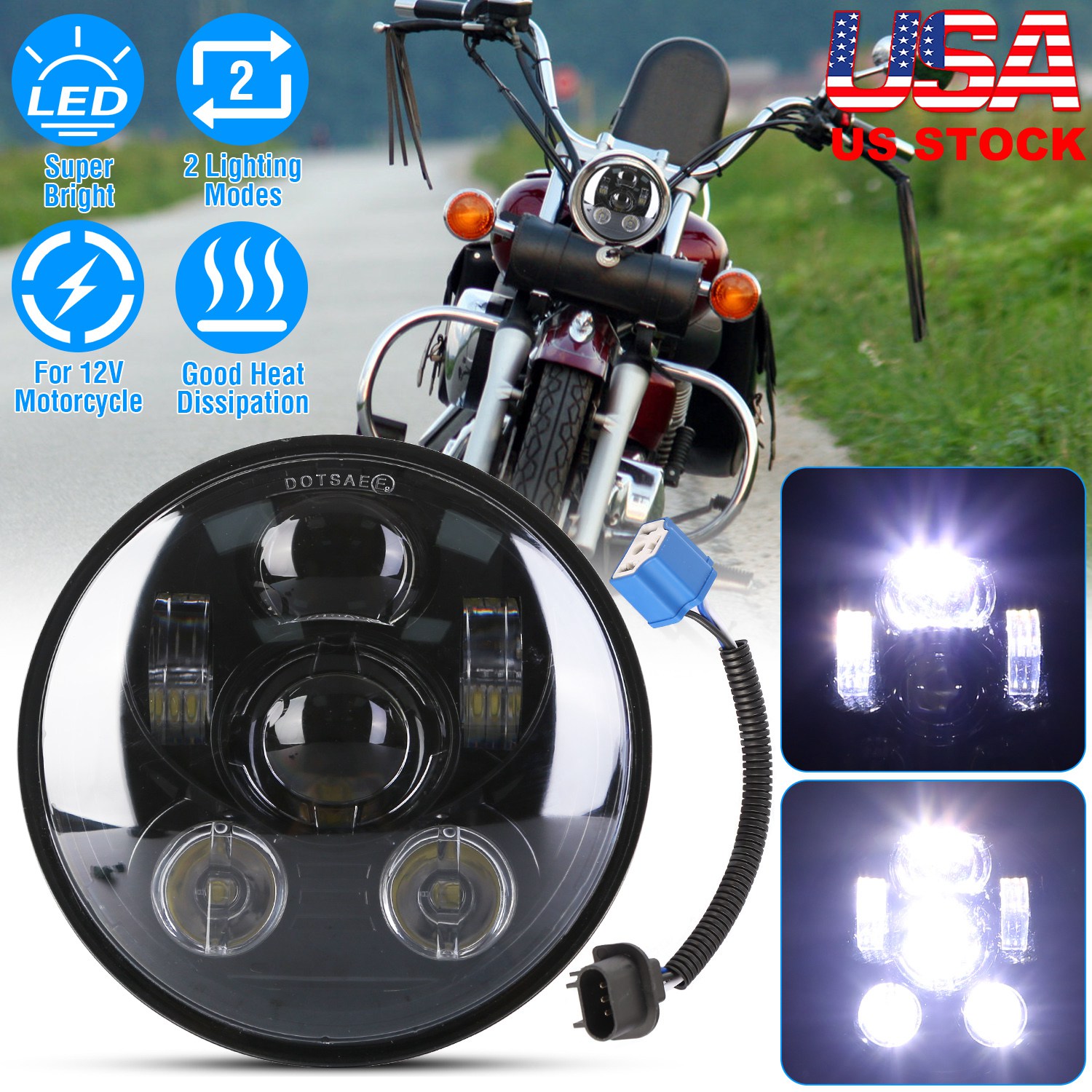 5.75In LED Headlight Motorcycle Projector Headlamp Fit for Harley Dyna Sportster Iron 883 Street Rod Street Bob Softail Deuce Custom Super Wide Glide - Image 5