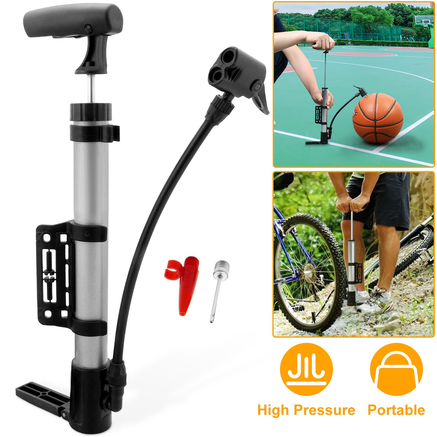 Mini Bike Pump Portable Bicycle Tire Inflator Ball Air Pump w/ Mount Frame For Mountain Road Bike - Image 3