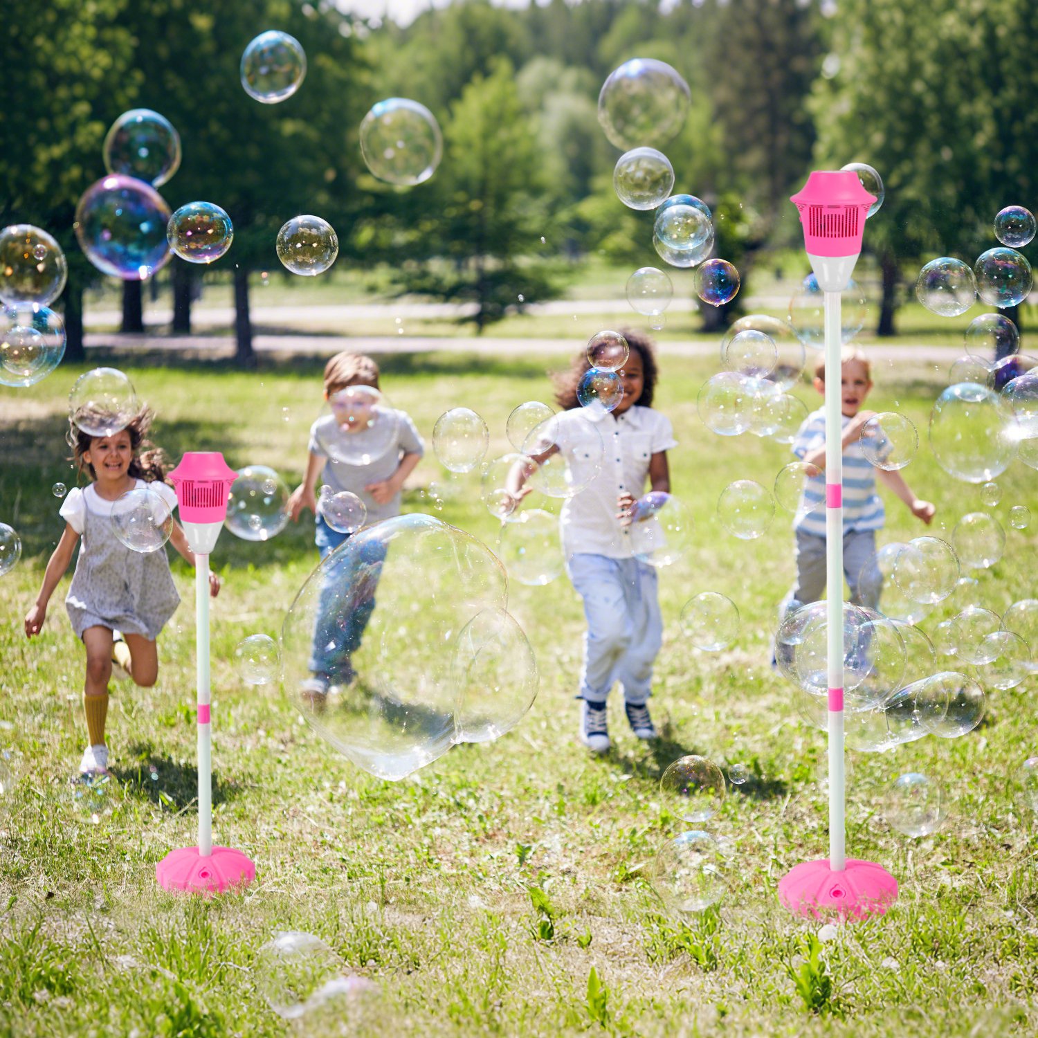 2Pack 3 In 1 Standing Bubble Machines with Colorful Lights and Music Rechargeable Bubble Maker Stands with 2 Modes 3 Adjustable Height for Party Weddi - Image 2