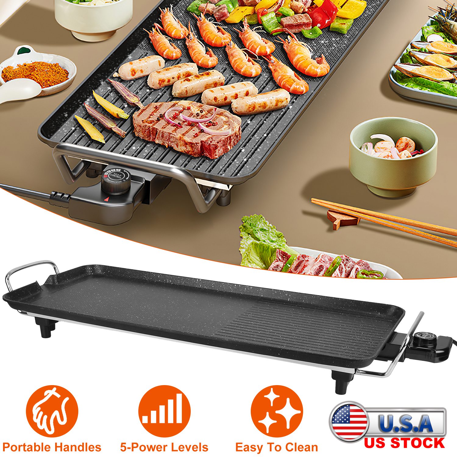 1500W Electric Barbecue Grill Hot Plate Cooking BBQ Griddle Non-Stick Table Top Grill Griddle for Indoor Outdoor Camping Picnic - Image 3