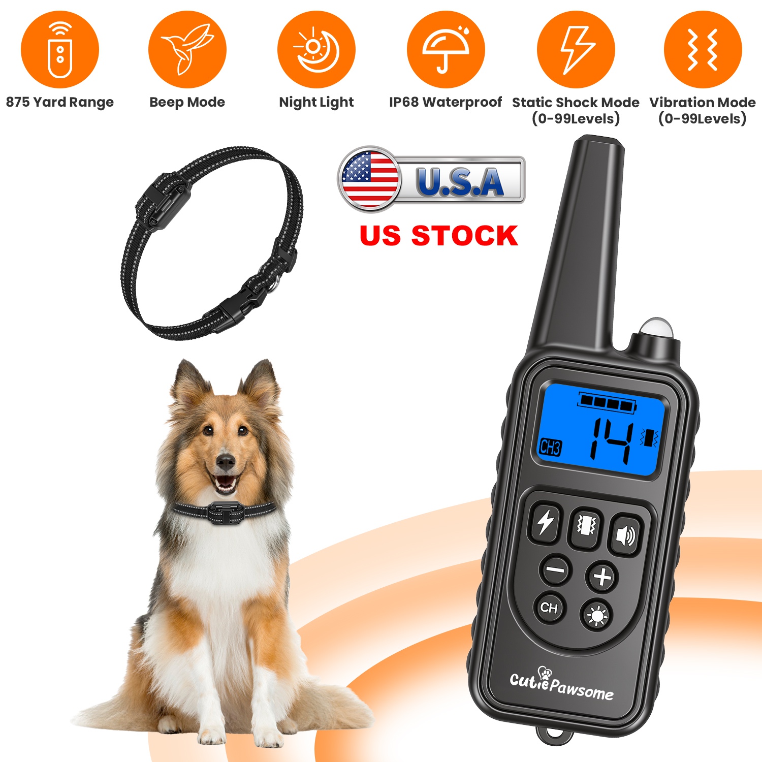 Dog Training Collar with Remote Rechargeable Dog Training Collar IP68 Waterproof with 4 Training Modes 3 Channels for Medium and Small Dogs - Image 8