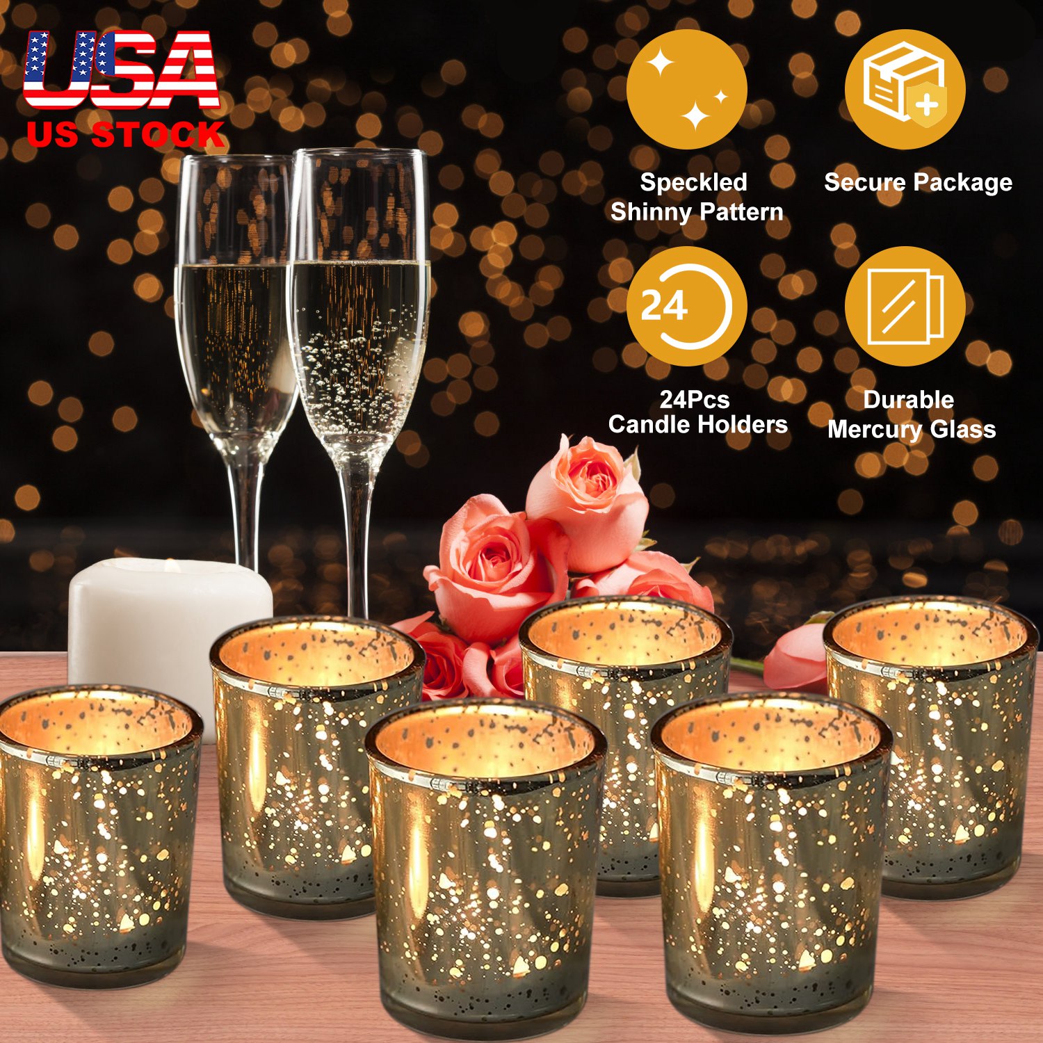 24Pcs Gold Votive Tealights Candle Holders Mercury Glass Shinny Candle Holders For Wedding Birthday Party Home Decoration Table Centerpiece - Image 4