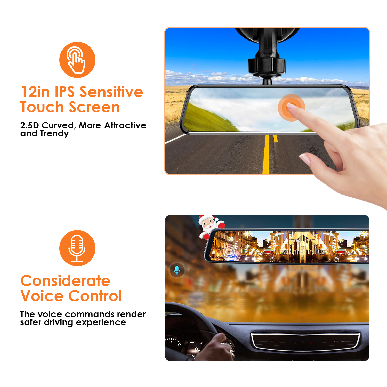 4K Car DVR 12in Dash Cam Camcorder Camera Recorder with 170° Angle Loop Recording Motion Detection Night Vision Voice Control APP Control G-sensor - Image 10