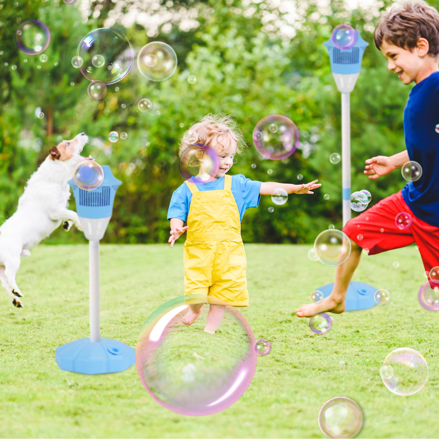 2Pack 3 In 1 Standing Bubble Machines with Colorful Lights and Music Rechargeable Bubble Maker Stands with 2 Modes 3 Adjustable Height for Party Weddi - Image 3