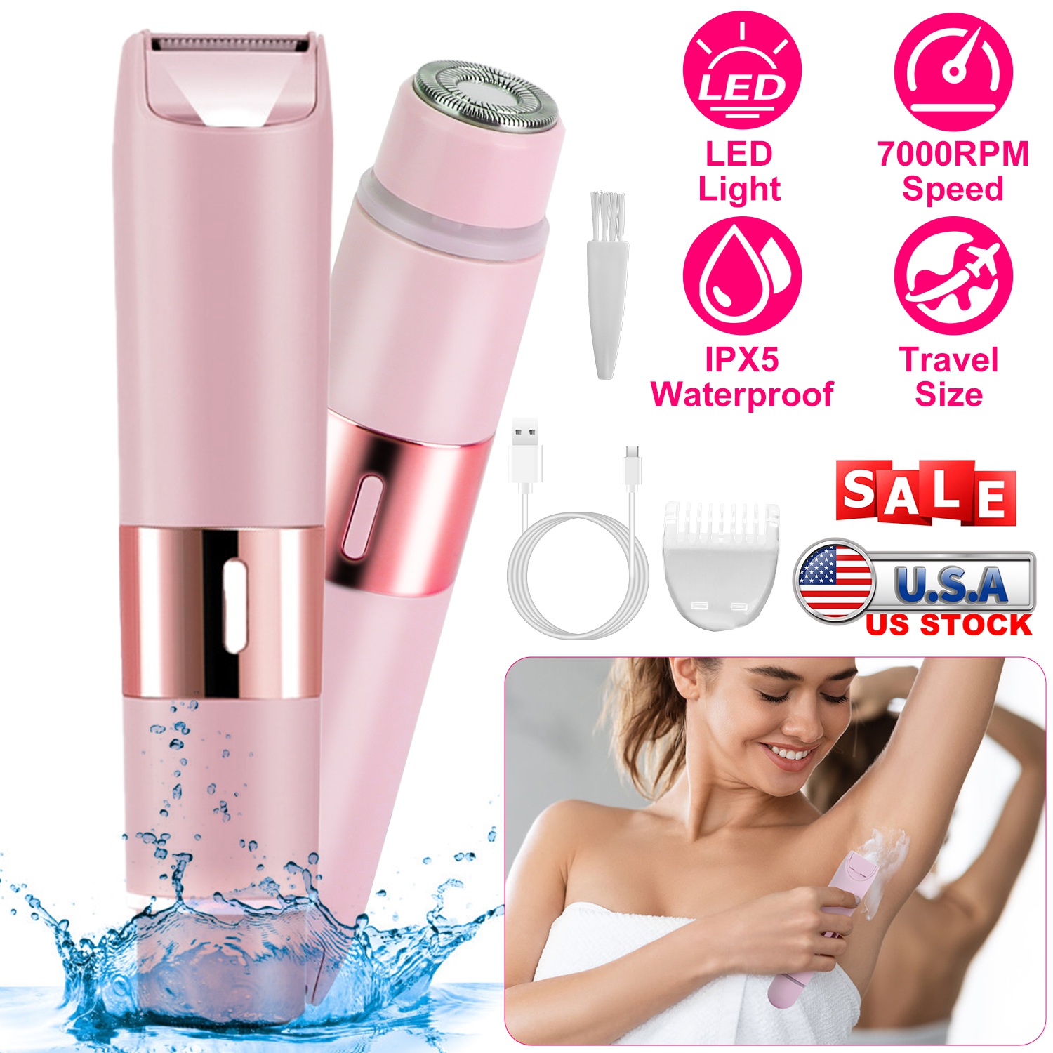 2 In 1 Bikini Trimmer for Women Dual Head Cordless Body Shaver IPX5 Waterproof Rechargeable Pubic Hair Razor Wet And Dry Use for Bikini Underarm Leg A - Image 5